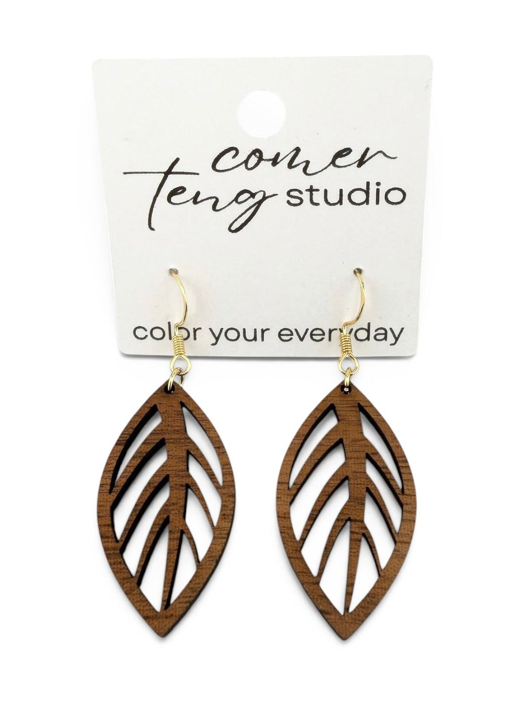 Wooden Cutout Leaf Earrings