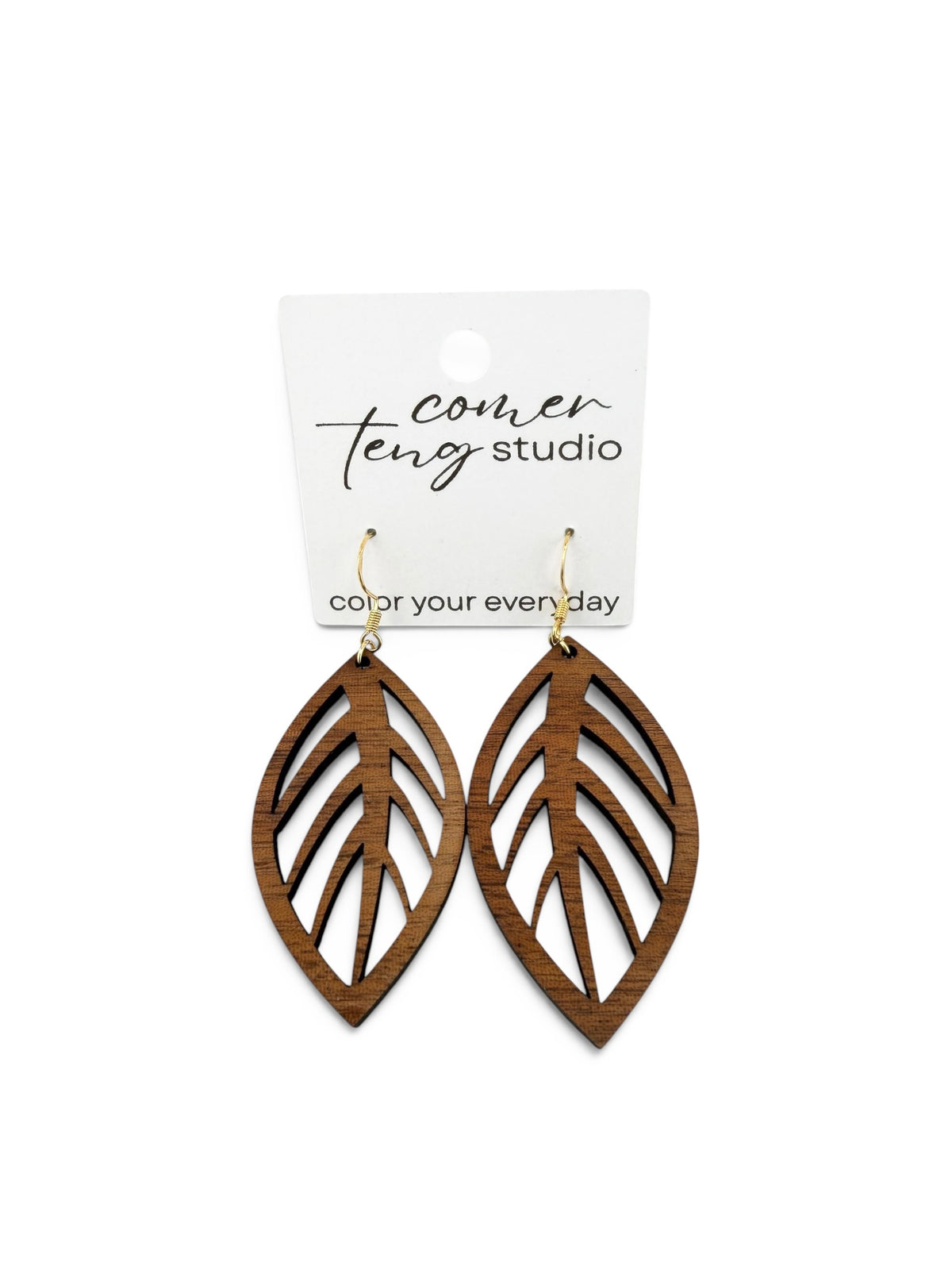 Wooden Cutout Leaf Earrings