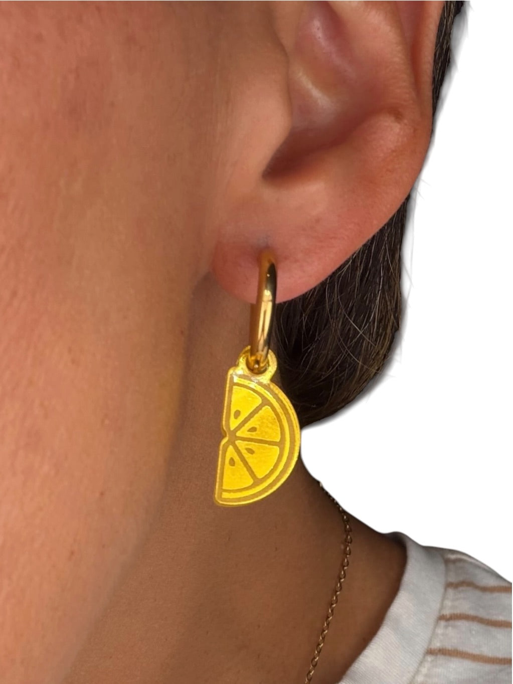 Lemon Slice Charm Hoop Earrings