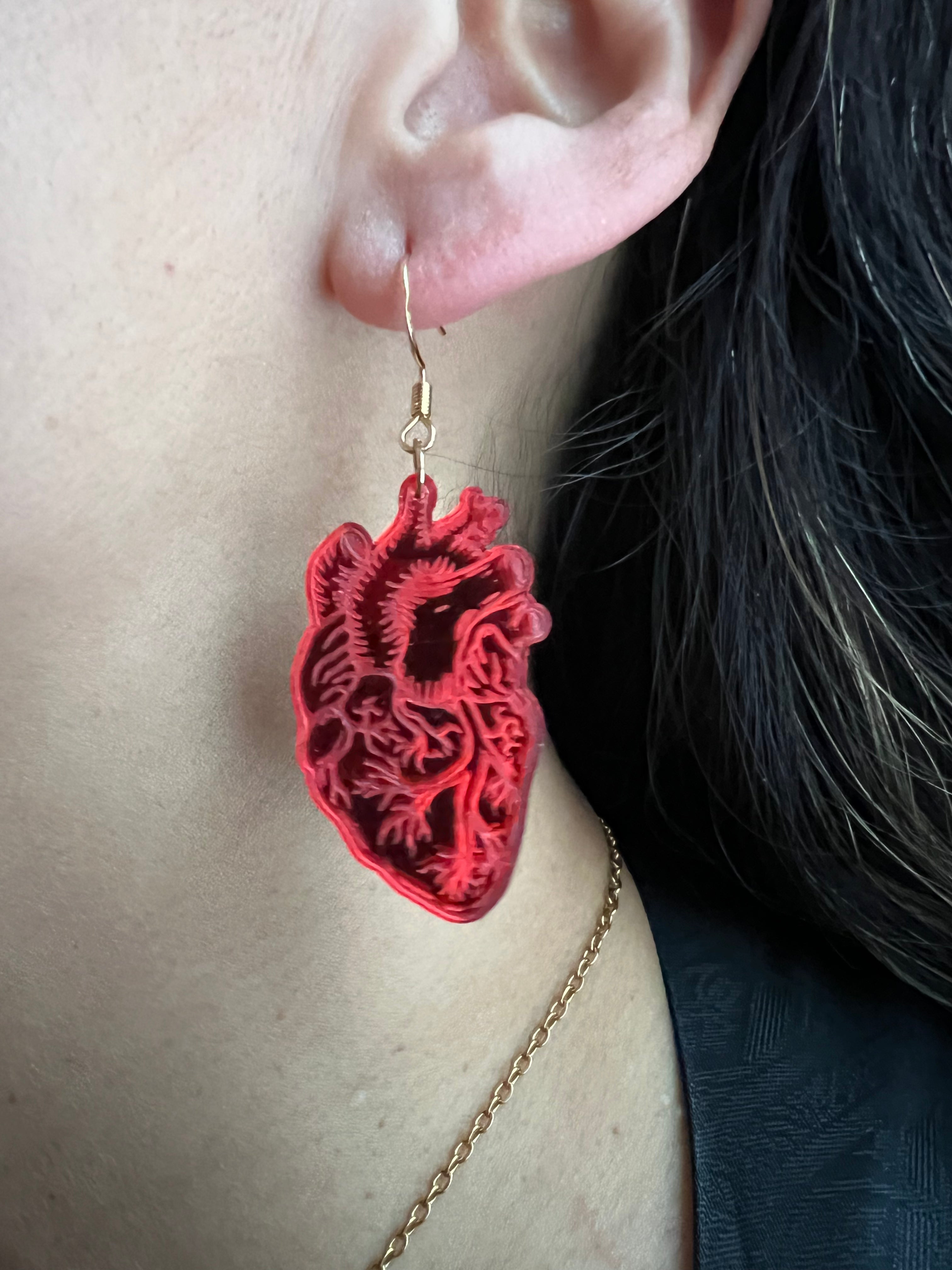 True Heart Earrings – Mirrored Red Anatomical Hearts