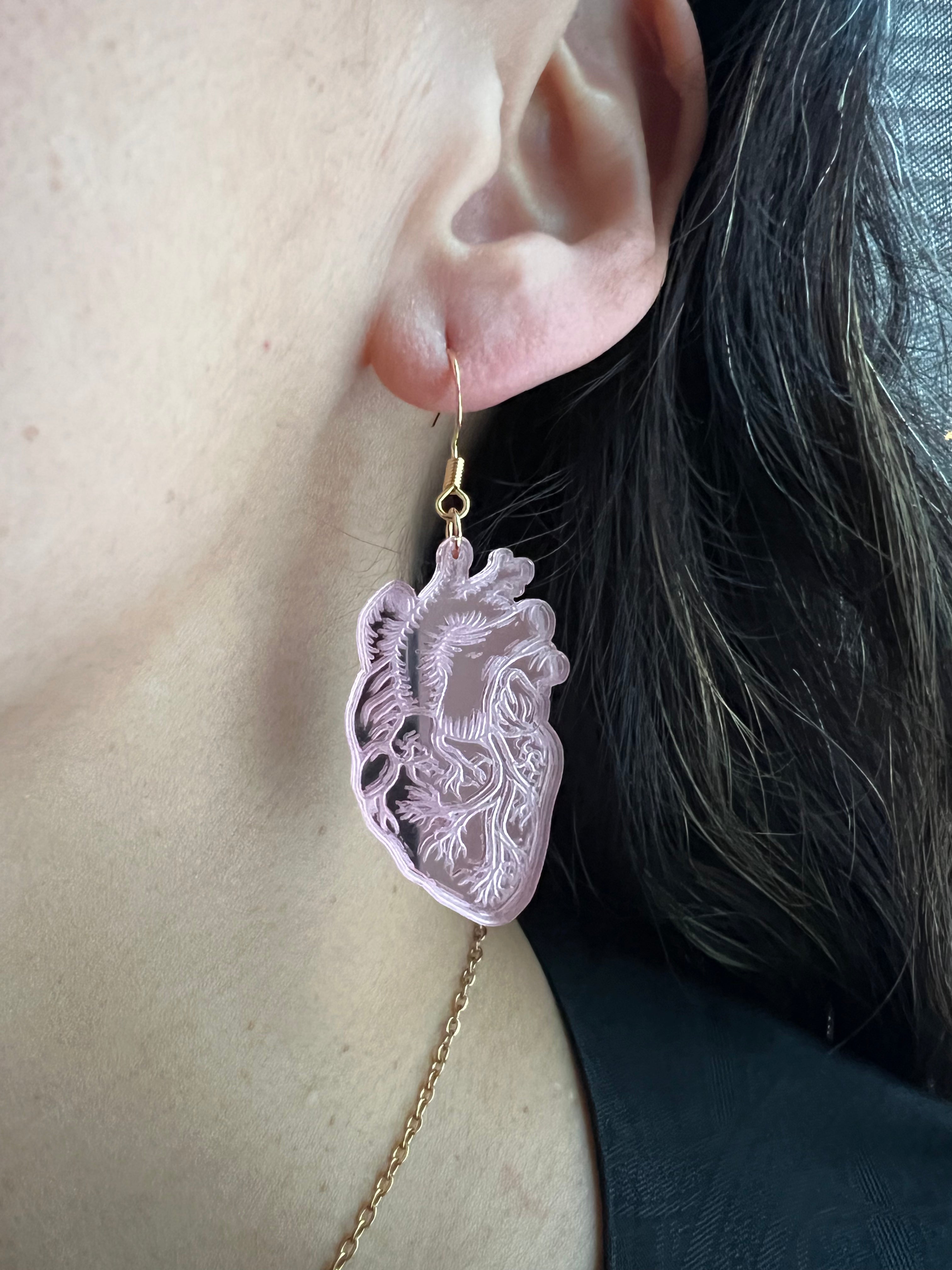 True Heart Earrings – Mirrored Rose Gold Anatomical Hearts