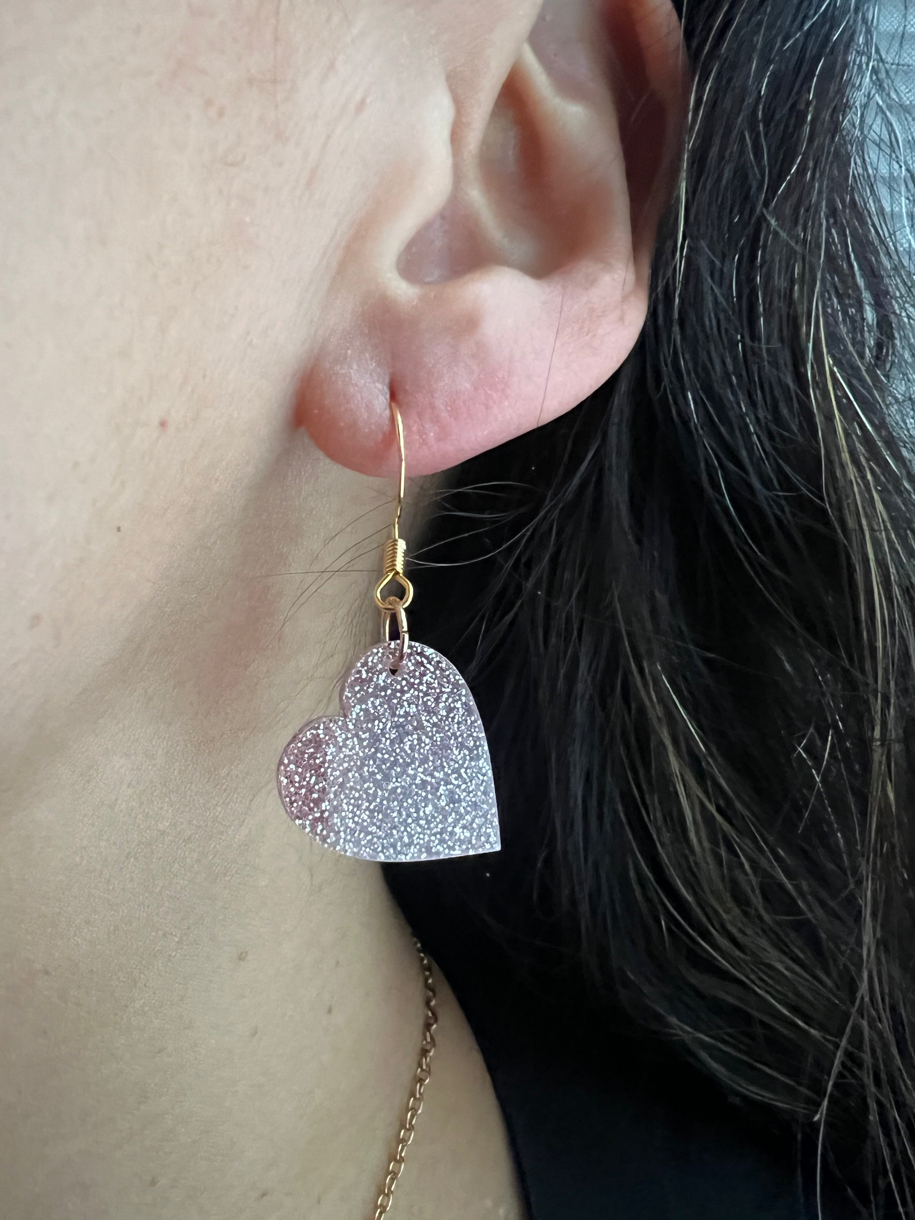 Sparkle Rose Gold Acrylic Heart Earrings