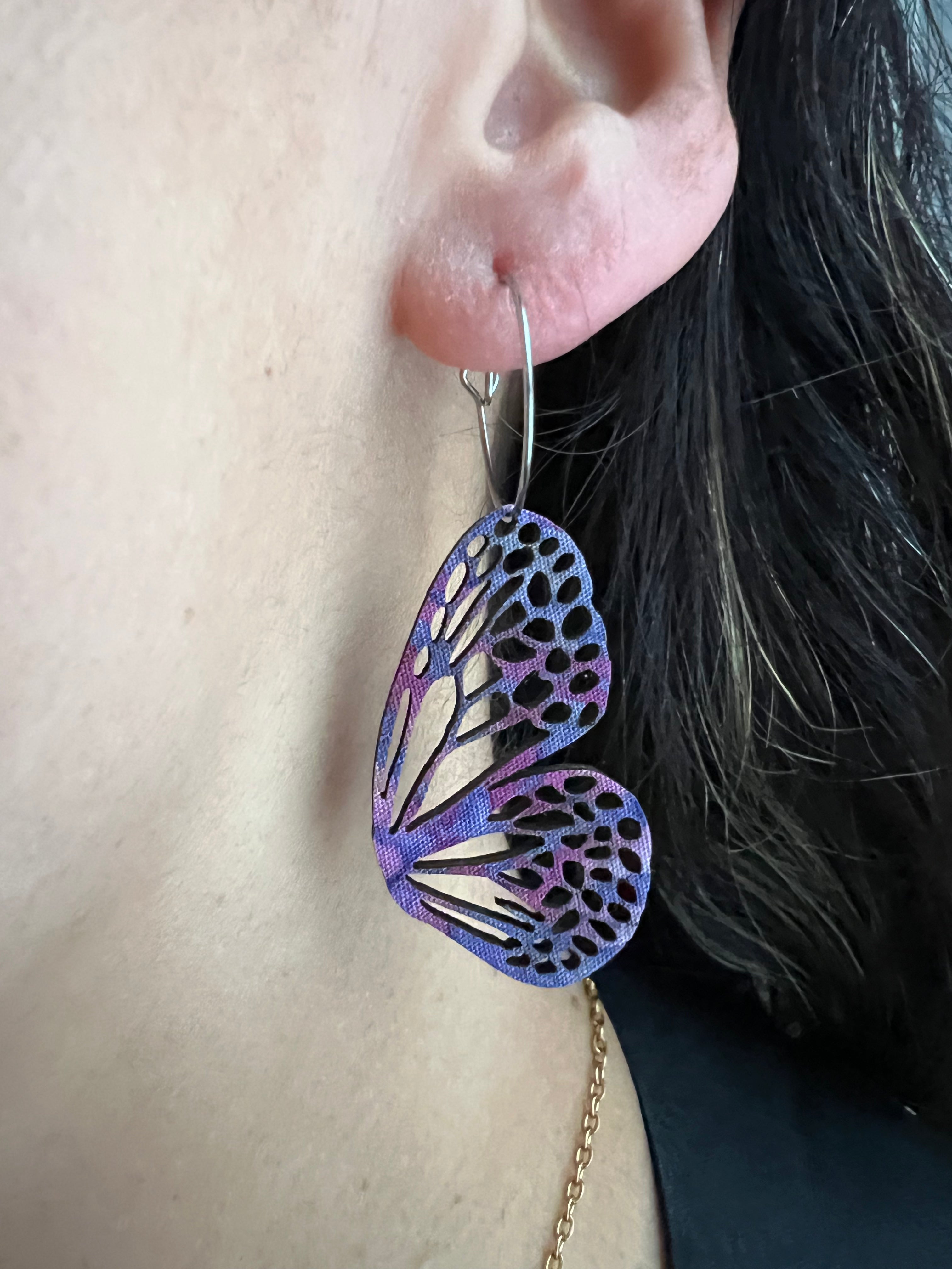 Sea & Sky Butterflies – Upcycled Double-Sided Mini Butterfly Hoop Earrings