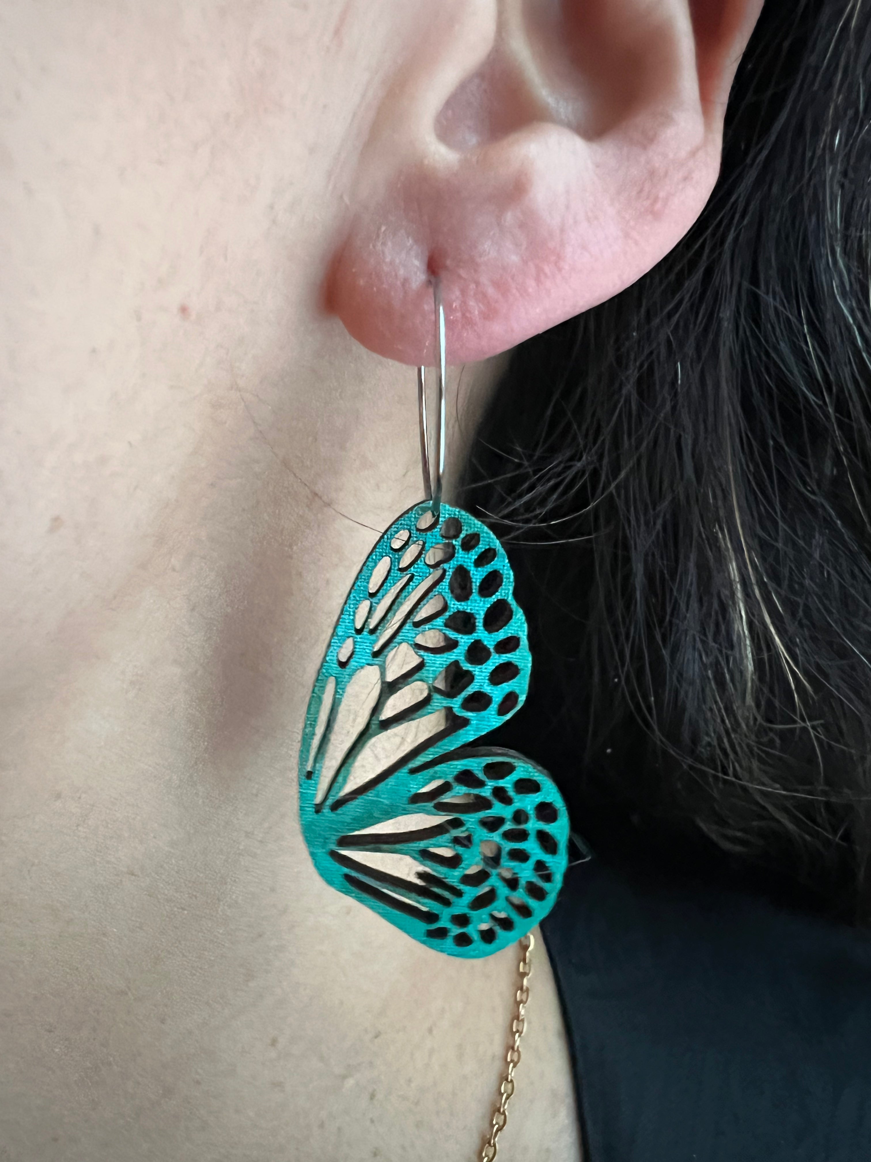 Sea & Sky Butterflies – Upcycled Double-Sided Mini Butterfly Hoop Earrings