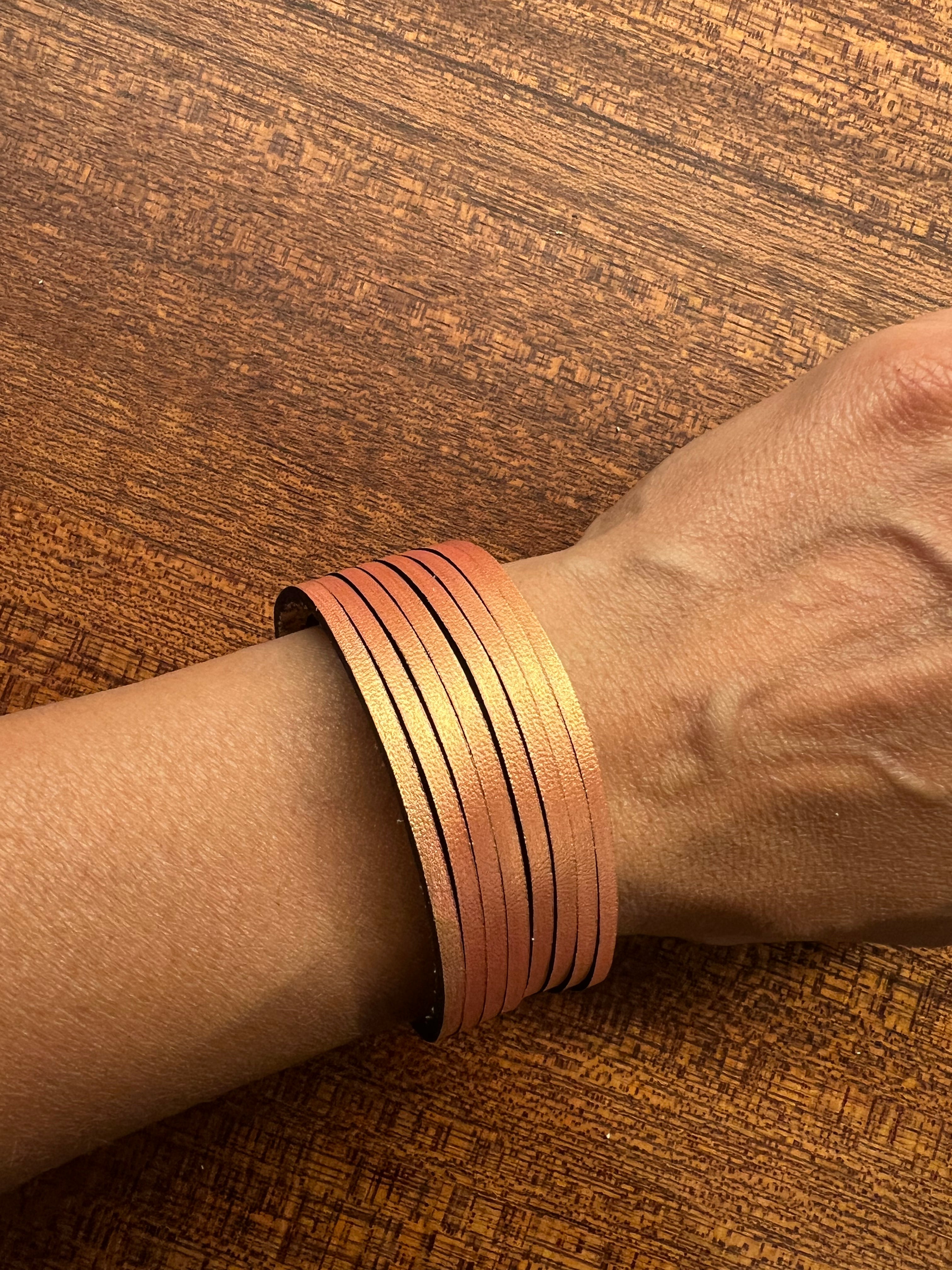 The Narrow Rose Gold Sloane Leather Cuff