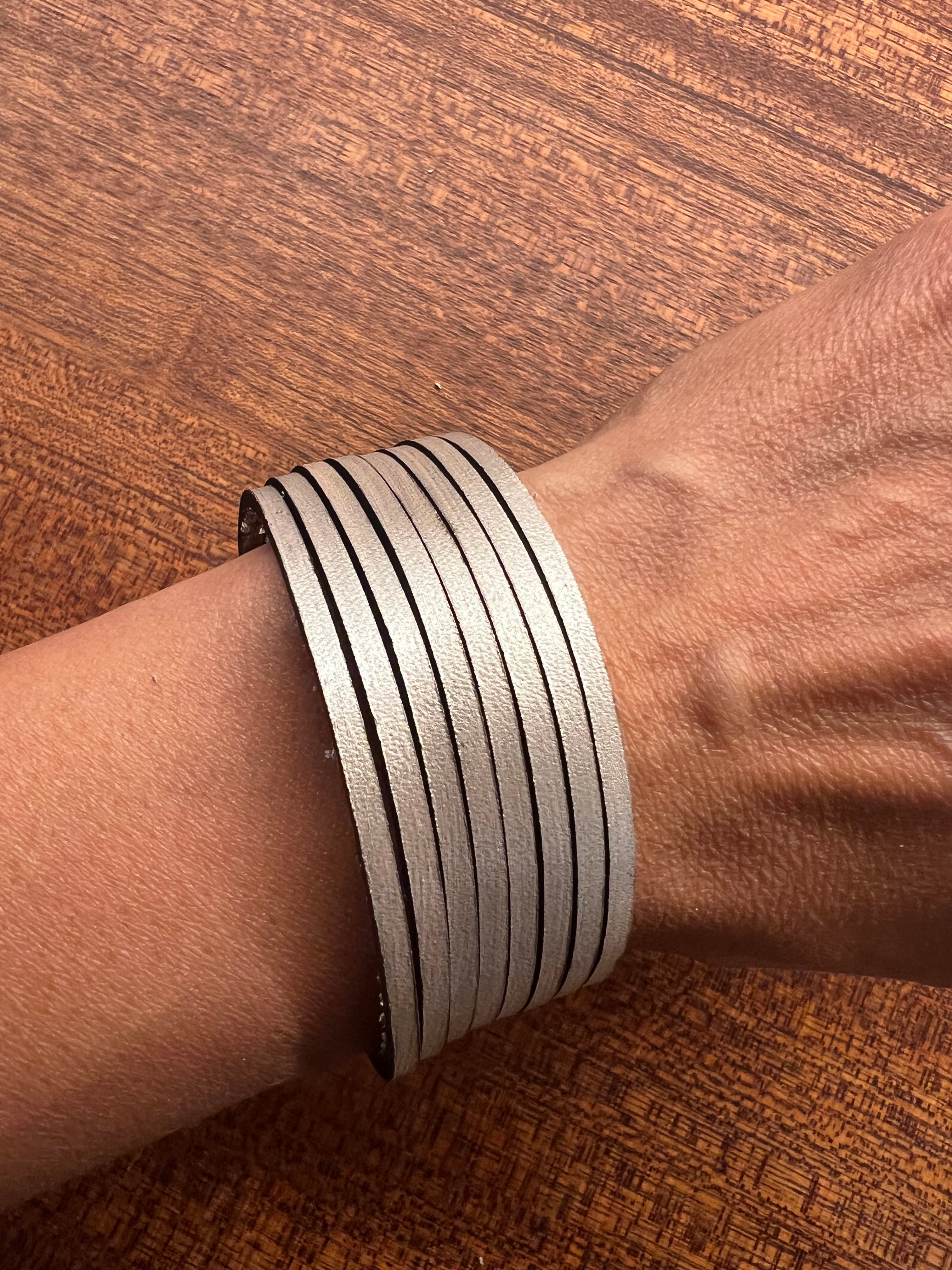 The Narrow Silver Sloane Leather Cuff