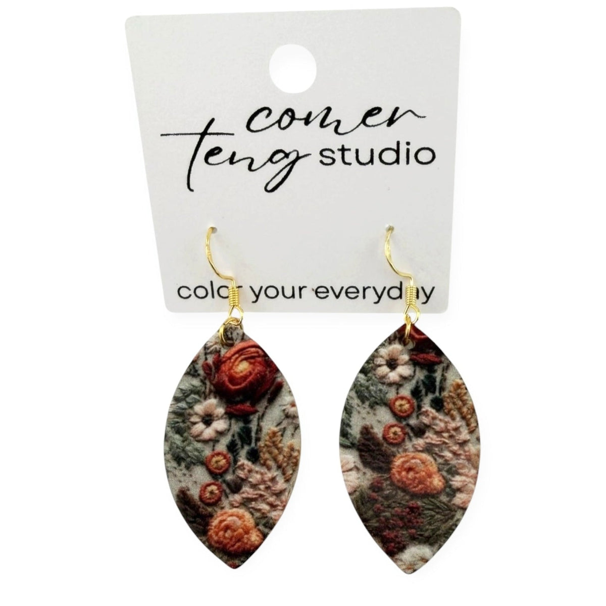Embroidered Floral Mini Leaf Earrings