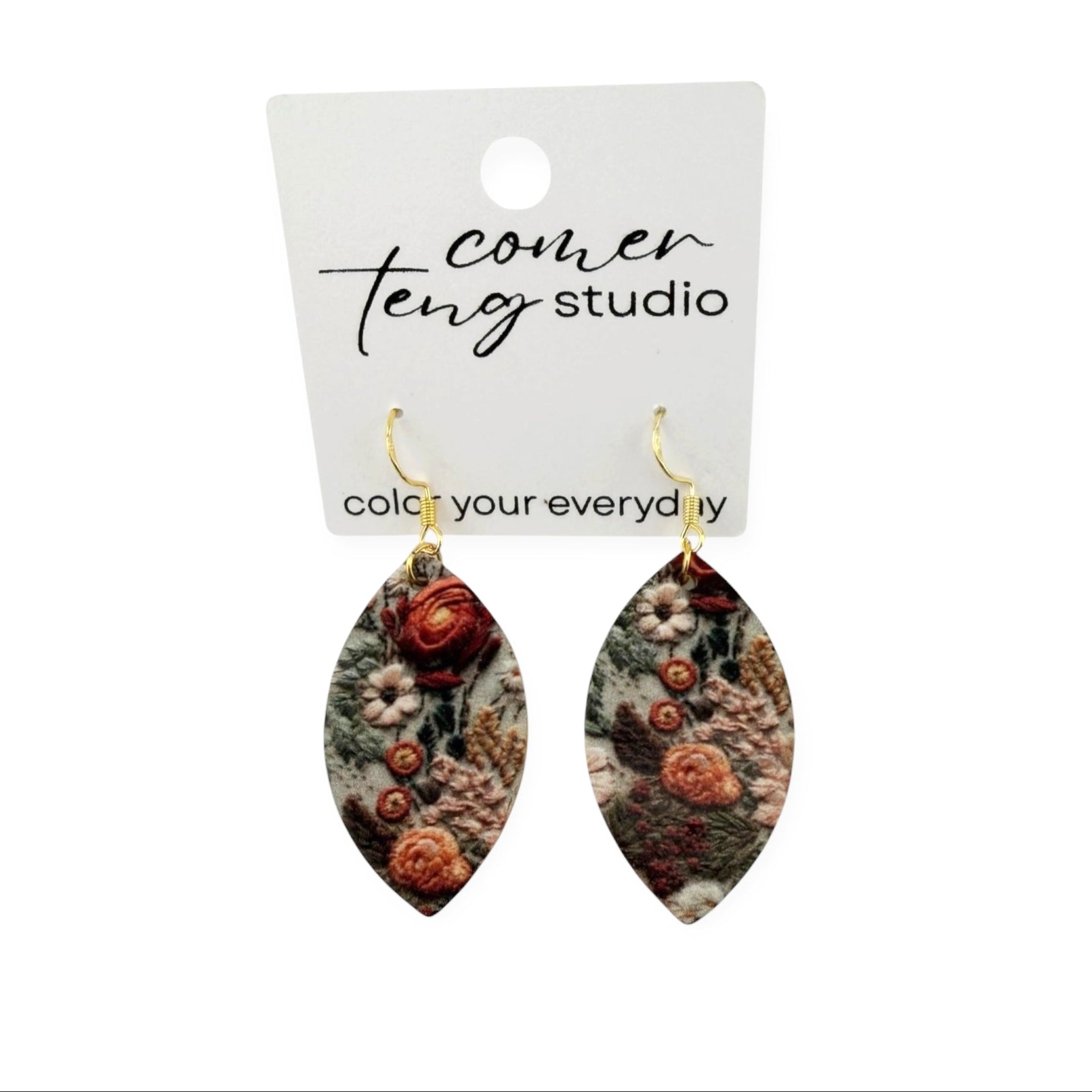 Embroidered Floral Mini Leaf Earrings