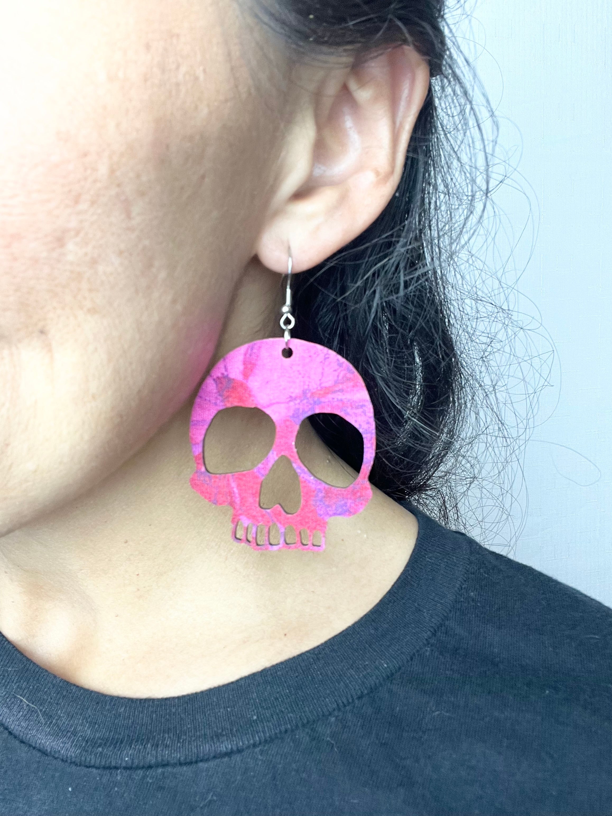 Upcycled Hot Pink Skull Earrings