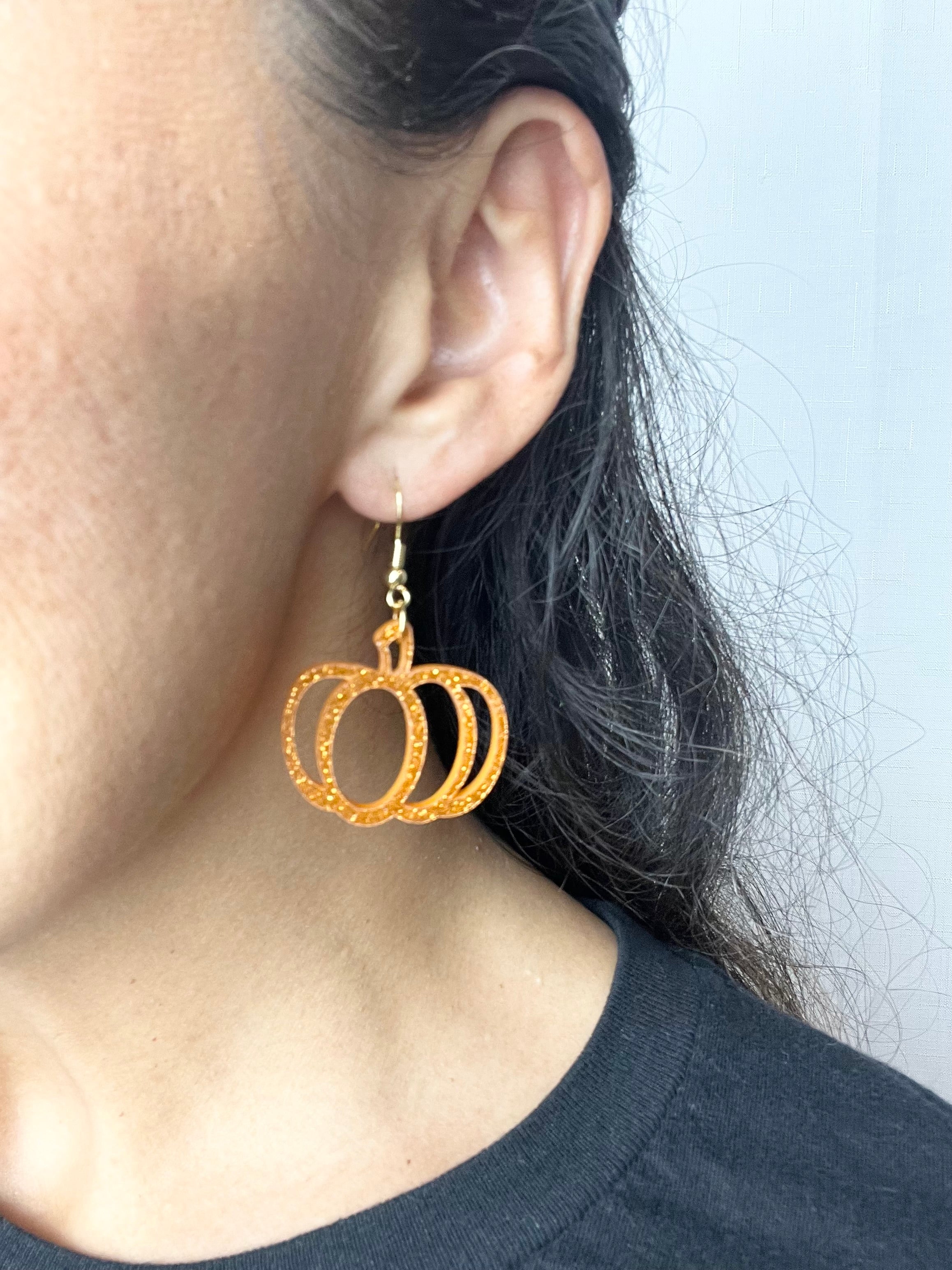 Acrylic Orange Sparkle Pumpkin Earrings