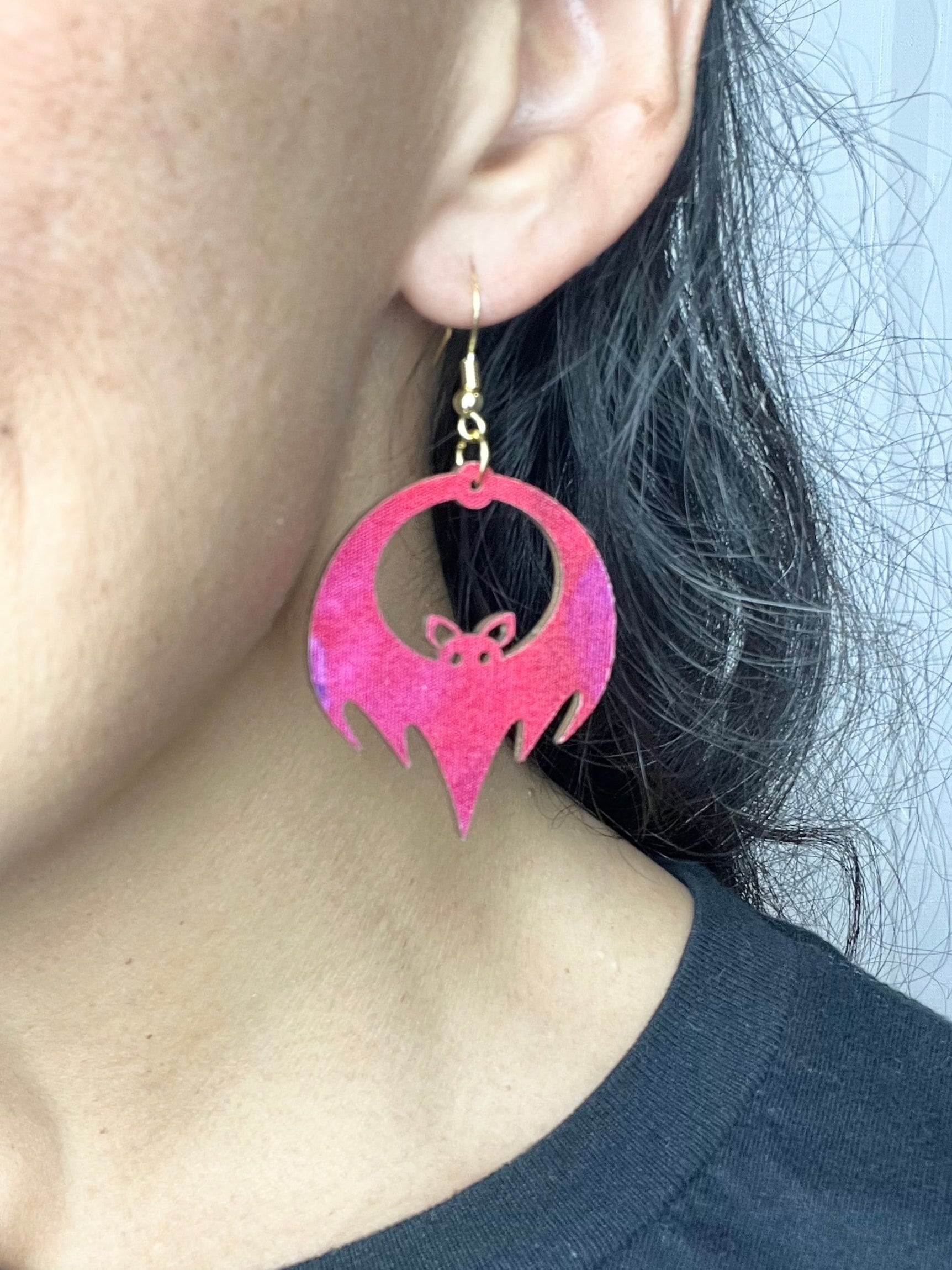 Upcycled Pink Bat Earrings