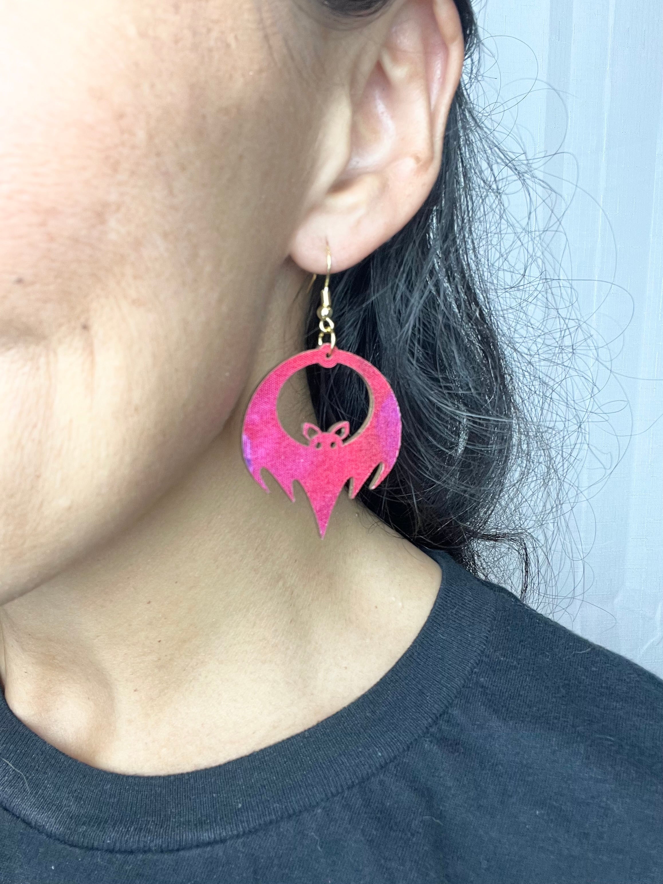 Upcycled Pink Bat Earrings