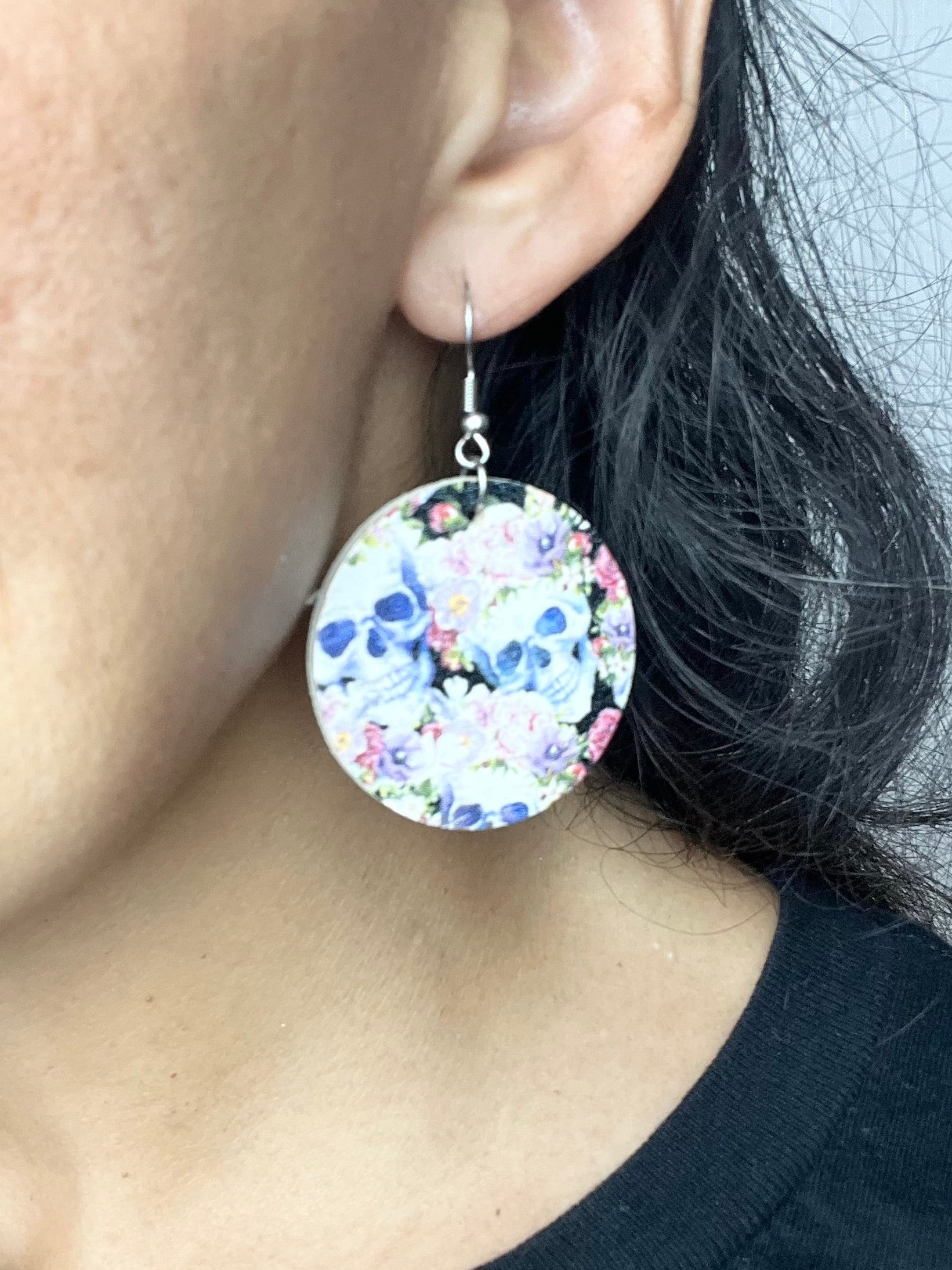 Skull and Flower Cork Confetti Dot Earrings