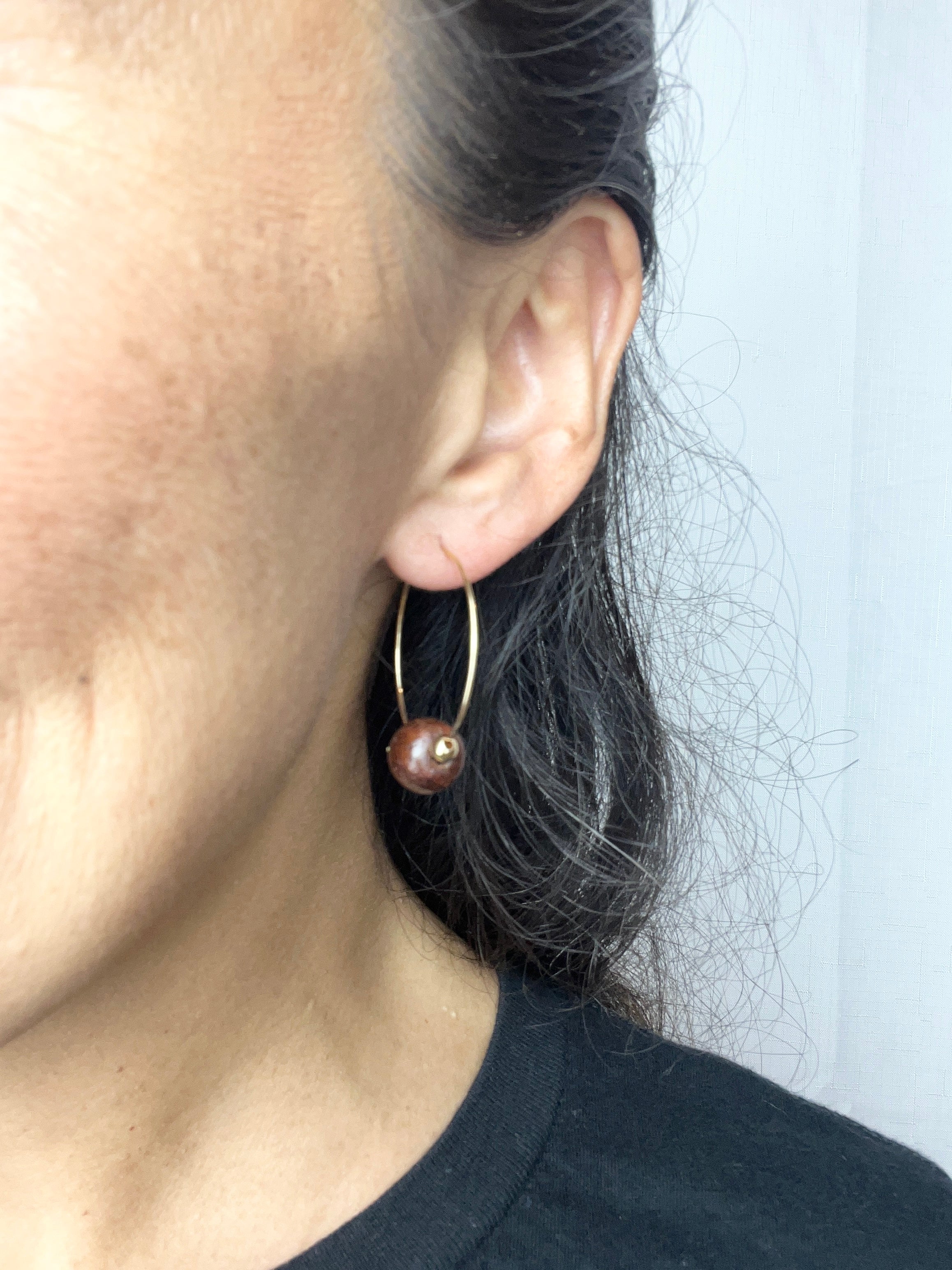 Upcycled Wooden Bead Hoop Earrings