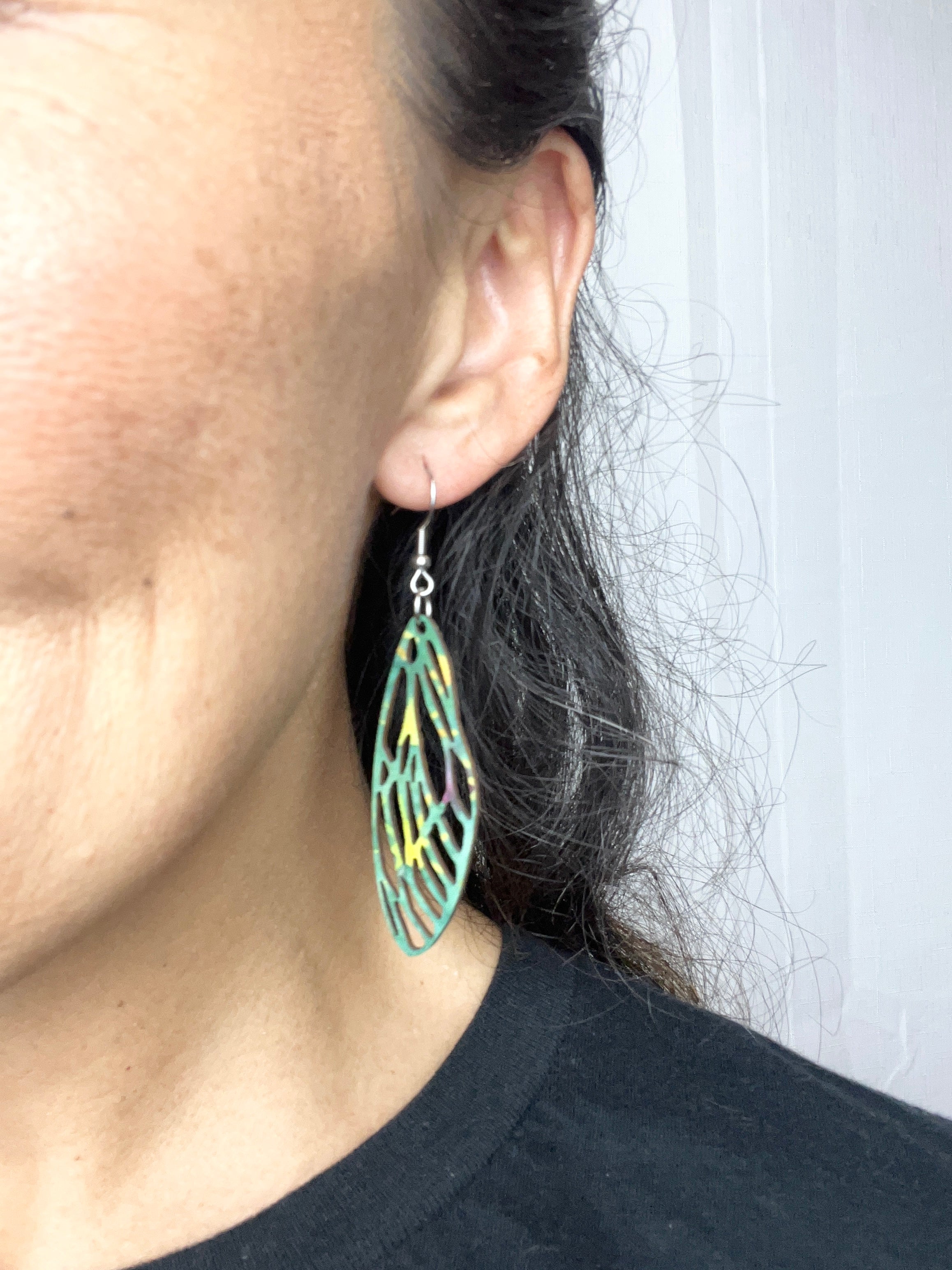 Upcycled Green Cicada Wing Earrings