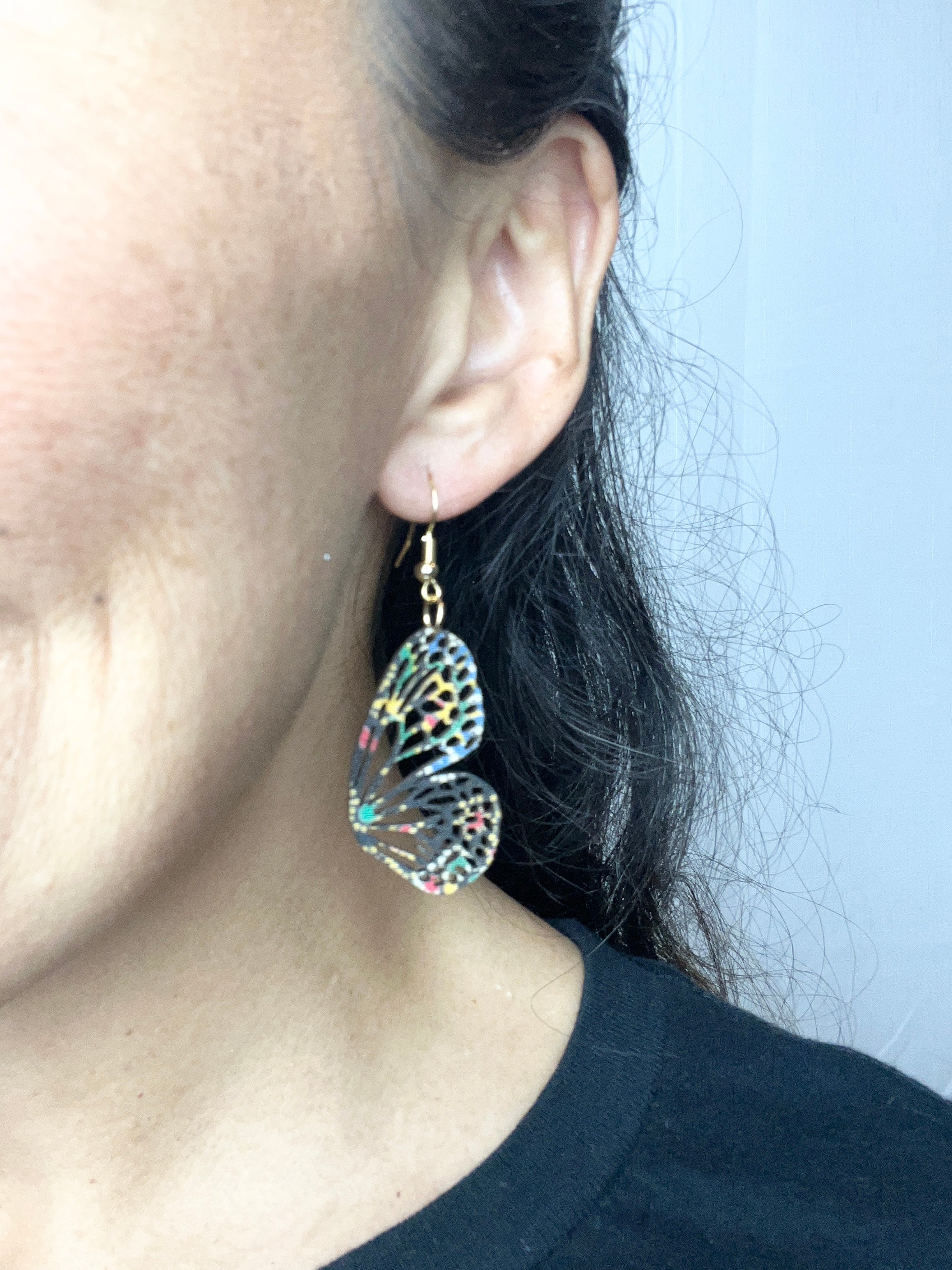 Upcycled Black Boho Butterfly Earrings