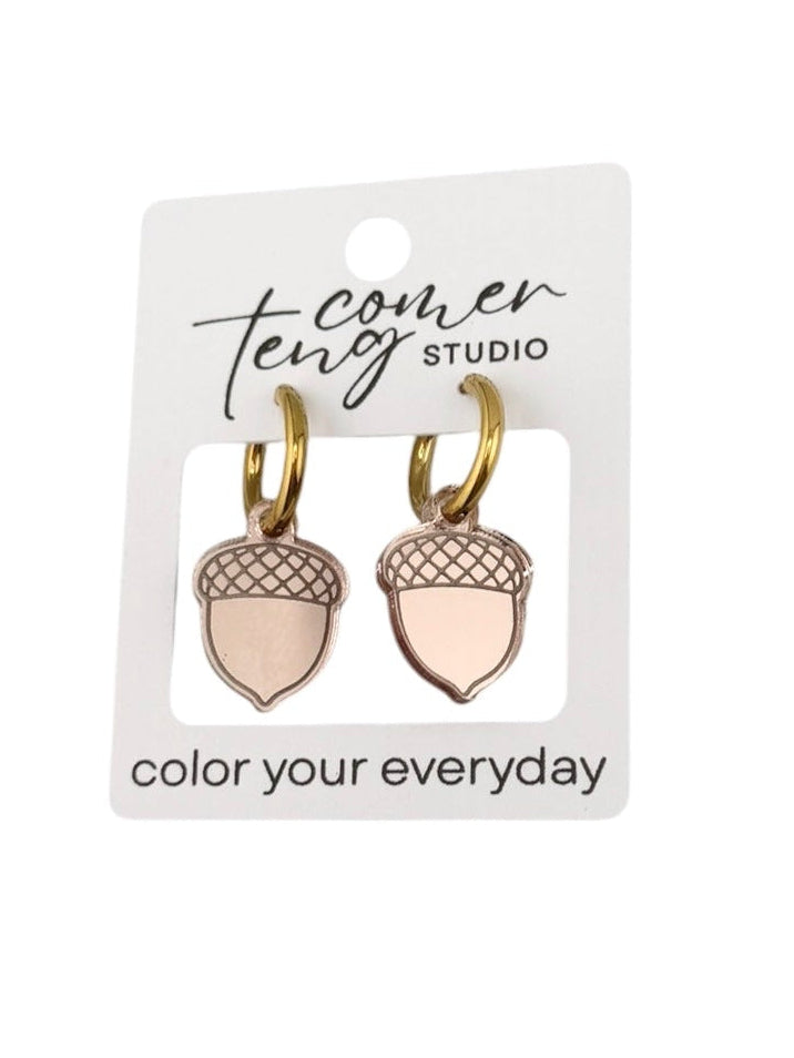 Etched Acorn Charm Hoop Earrings