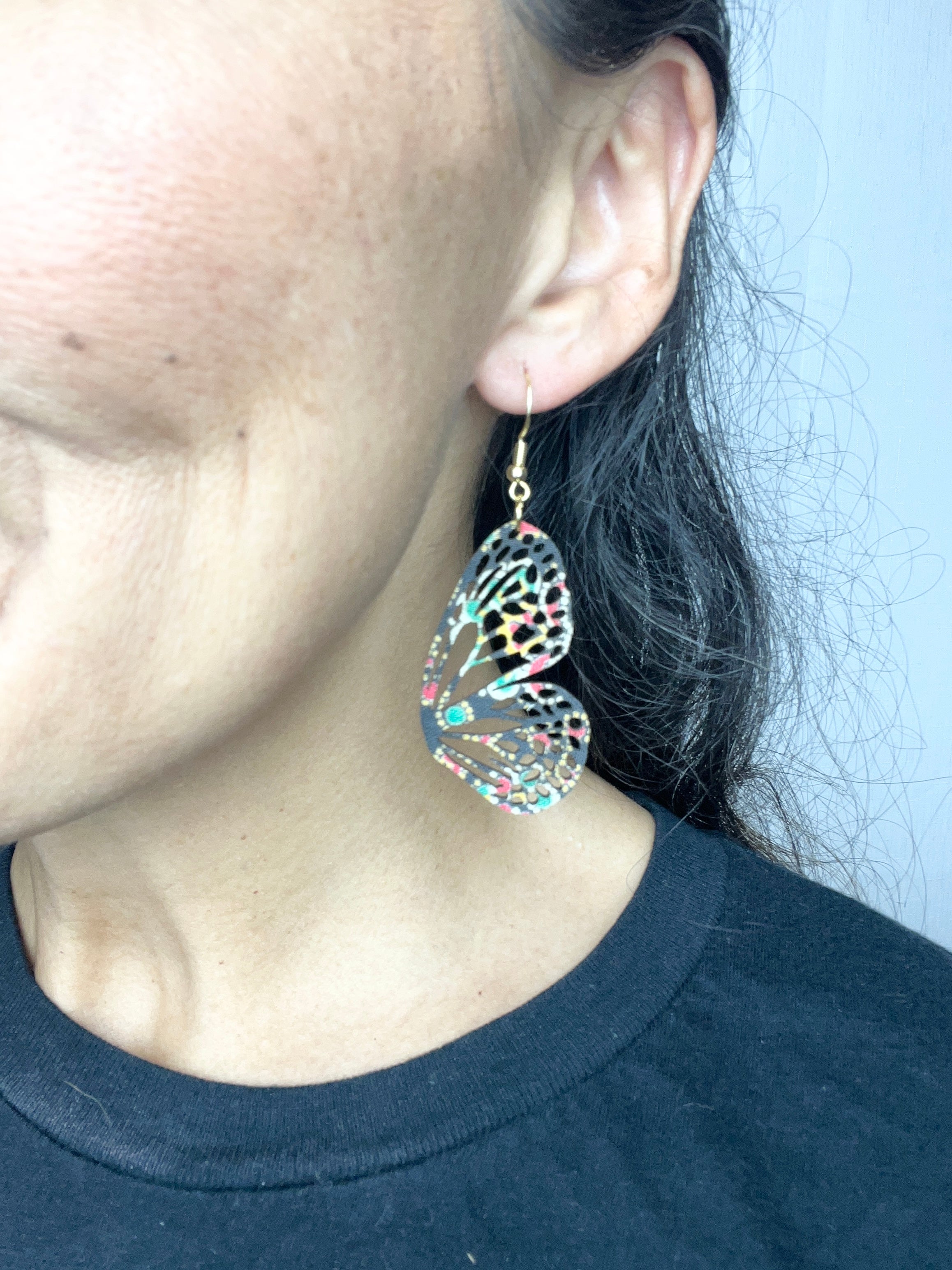 Upcycled Black Boho Butterfly Earrings