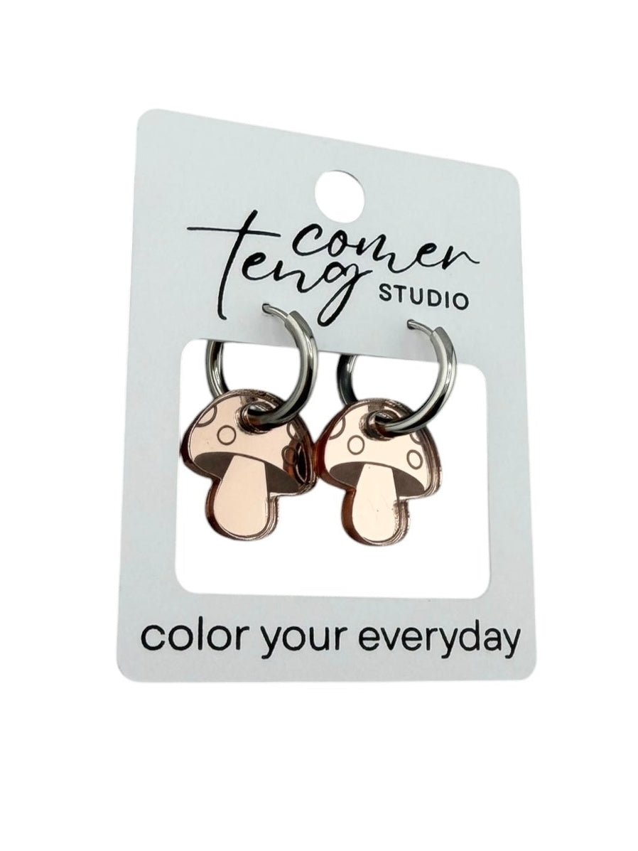 Mushroom Charm Hoop Earrings