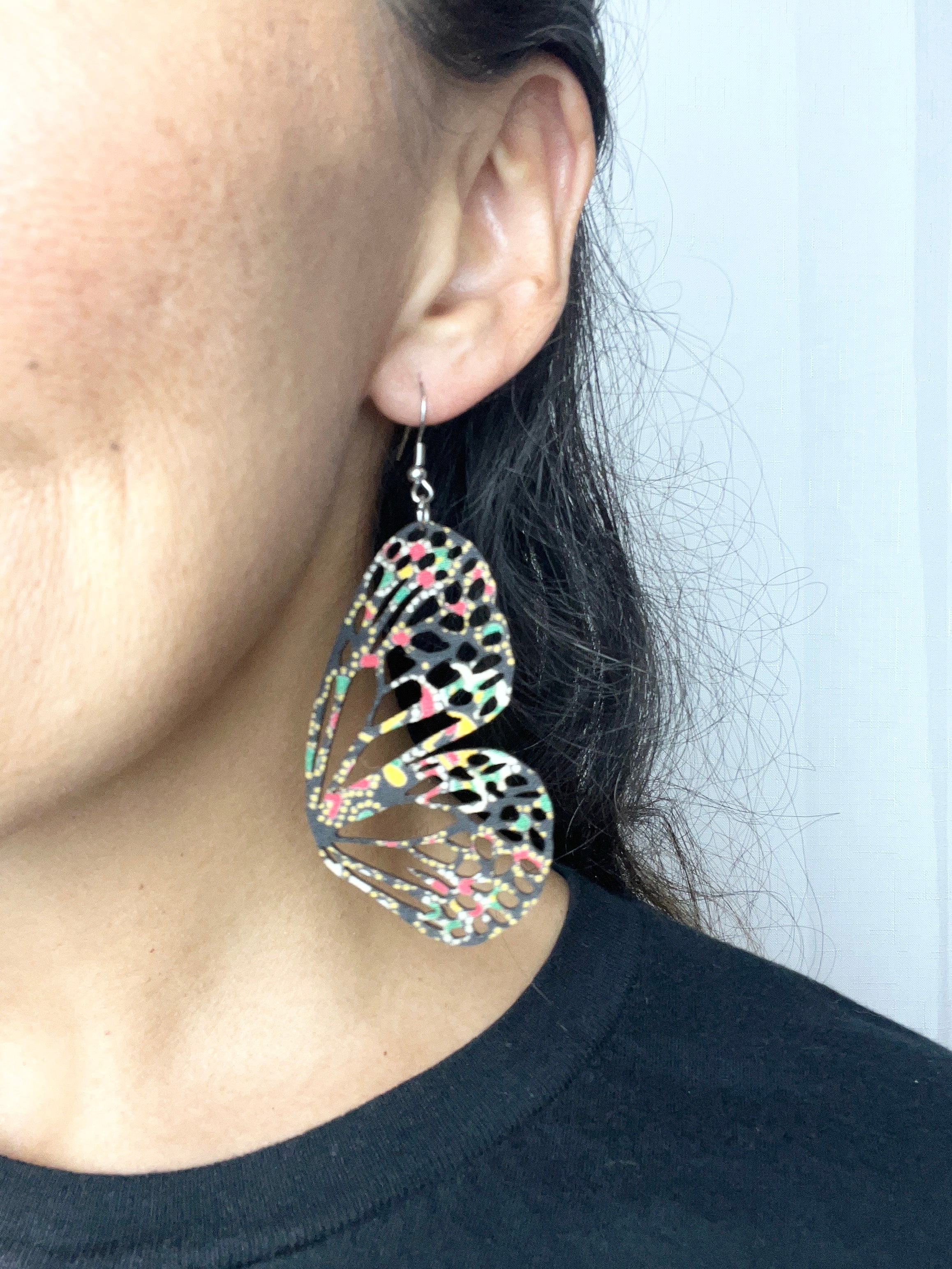 Upcycled Black Boho Butterfly Earrings