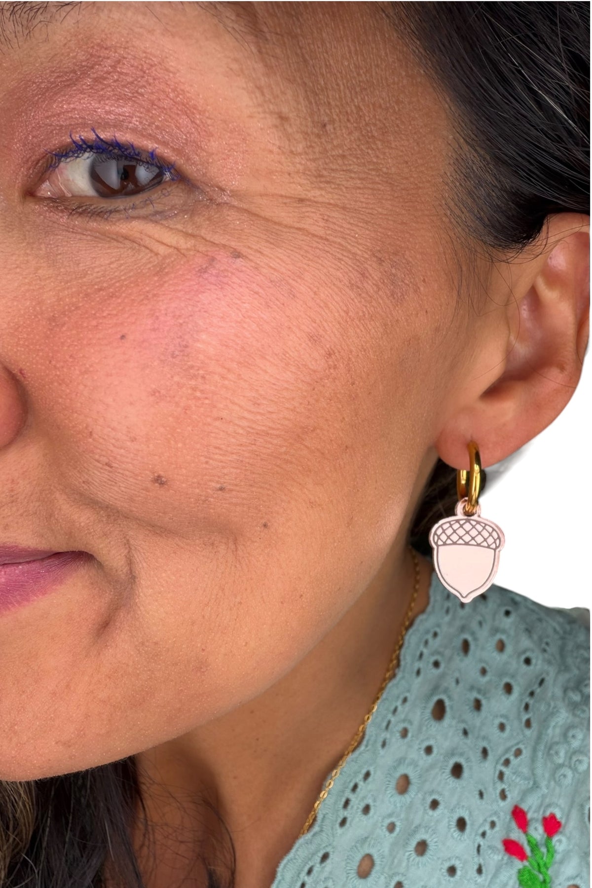 Etched Acorn Charm Hoop Earrings