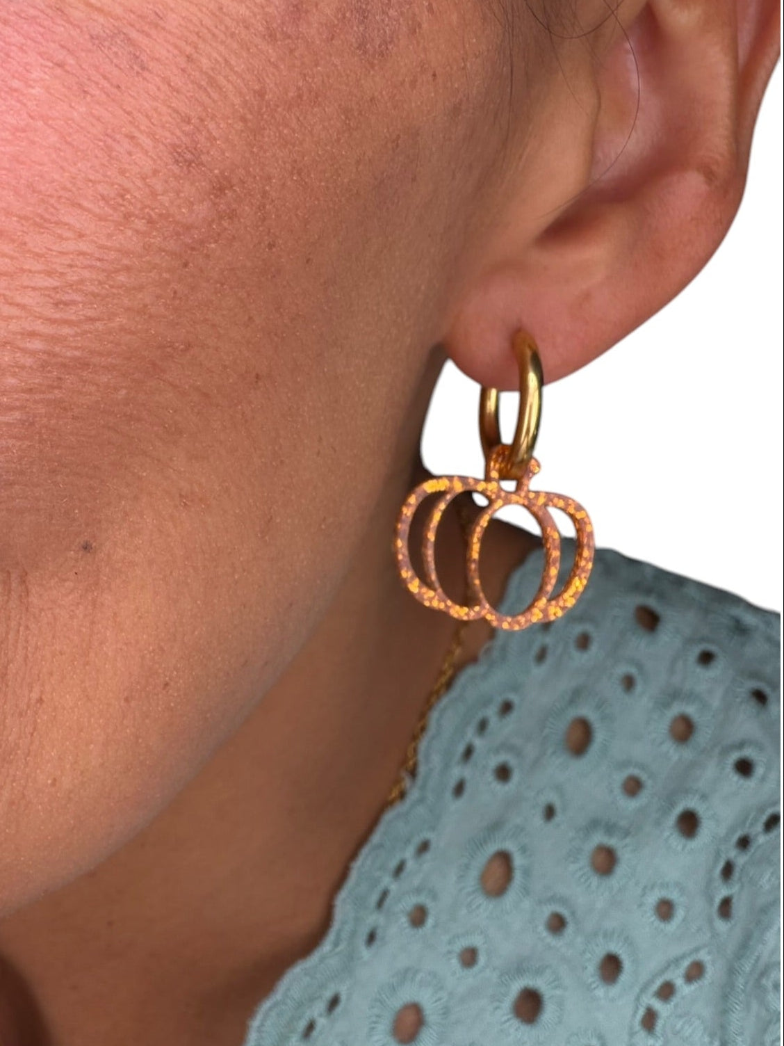 Shimmer Orange Pumpkin Charm Hoop Earrings | Interchangeable Fall Earrings