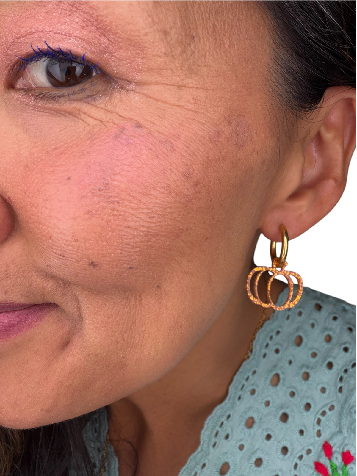 Shimmer Orange Pumpkin Charm Hoop Earrings | Interchangeable Fall Earrings