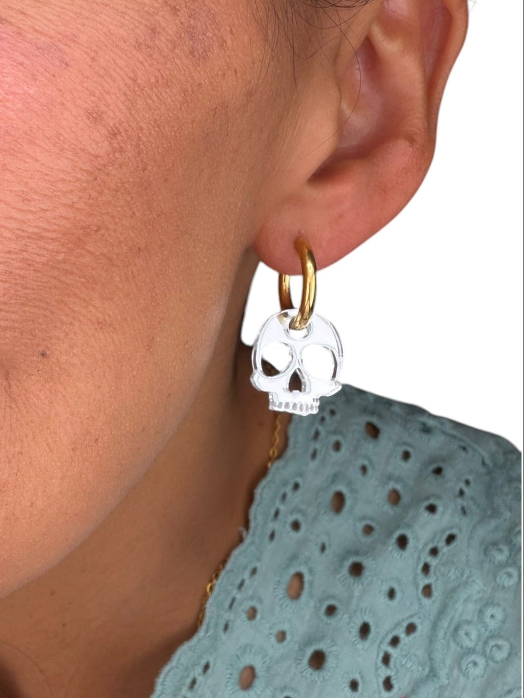 Silver Shimmer Skull Charm Hoop Earrings | Interchangeable Halloween Earrings