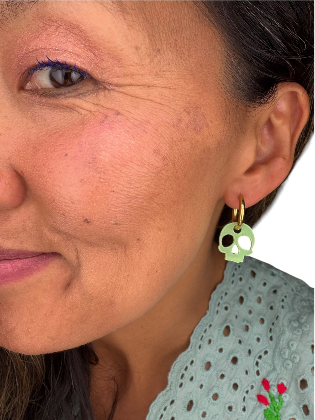 Glow-in-the-Dark Skull Charm Hoop Earrings | Interchangeable Halloween Earrings