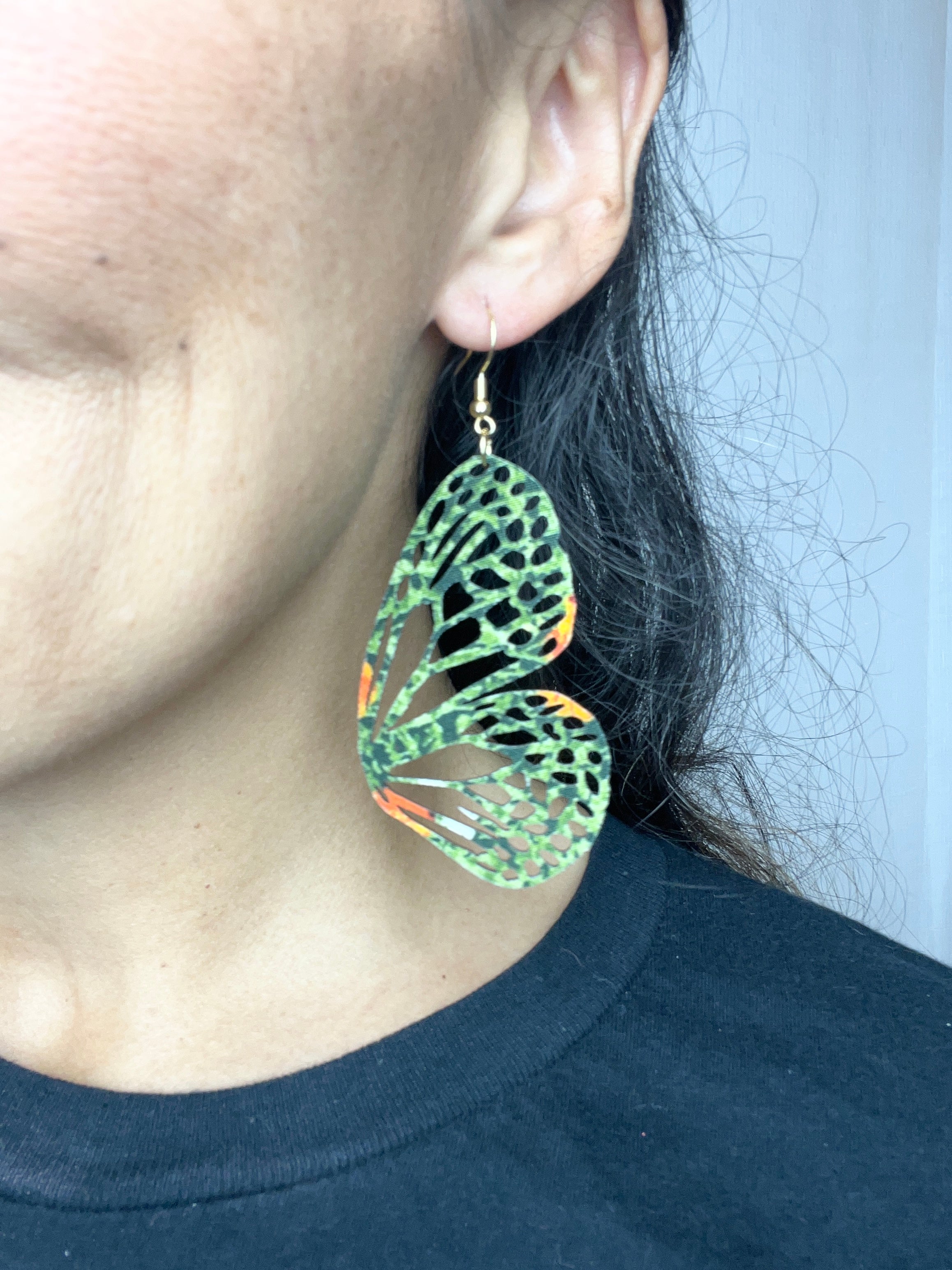 Upcycled Green Butterfly Earrings