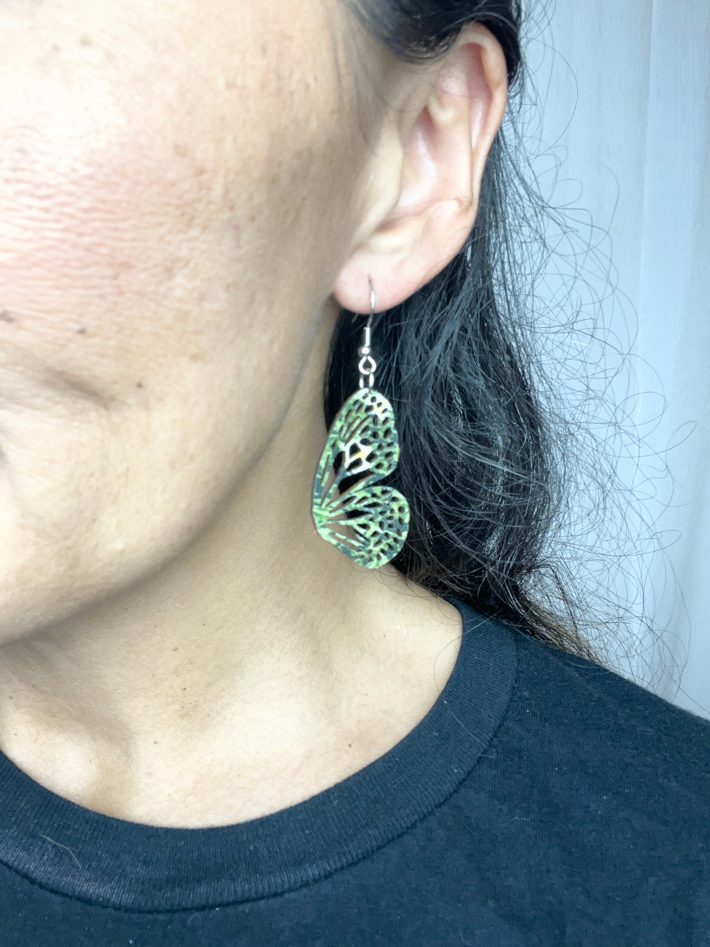 Upcycled Green Butterfly Earrings