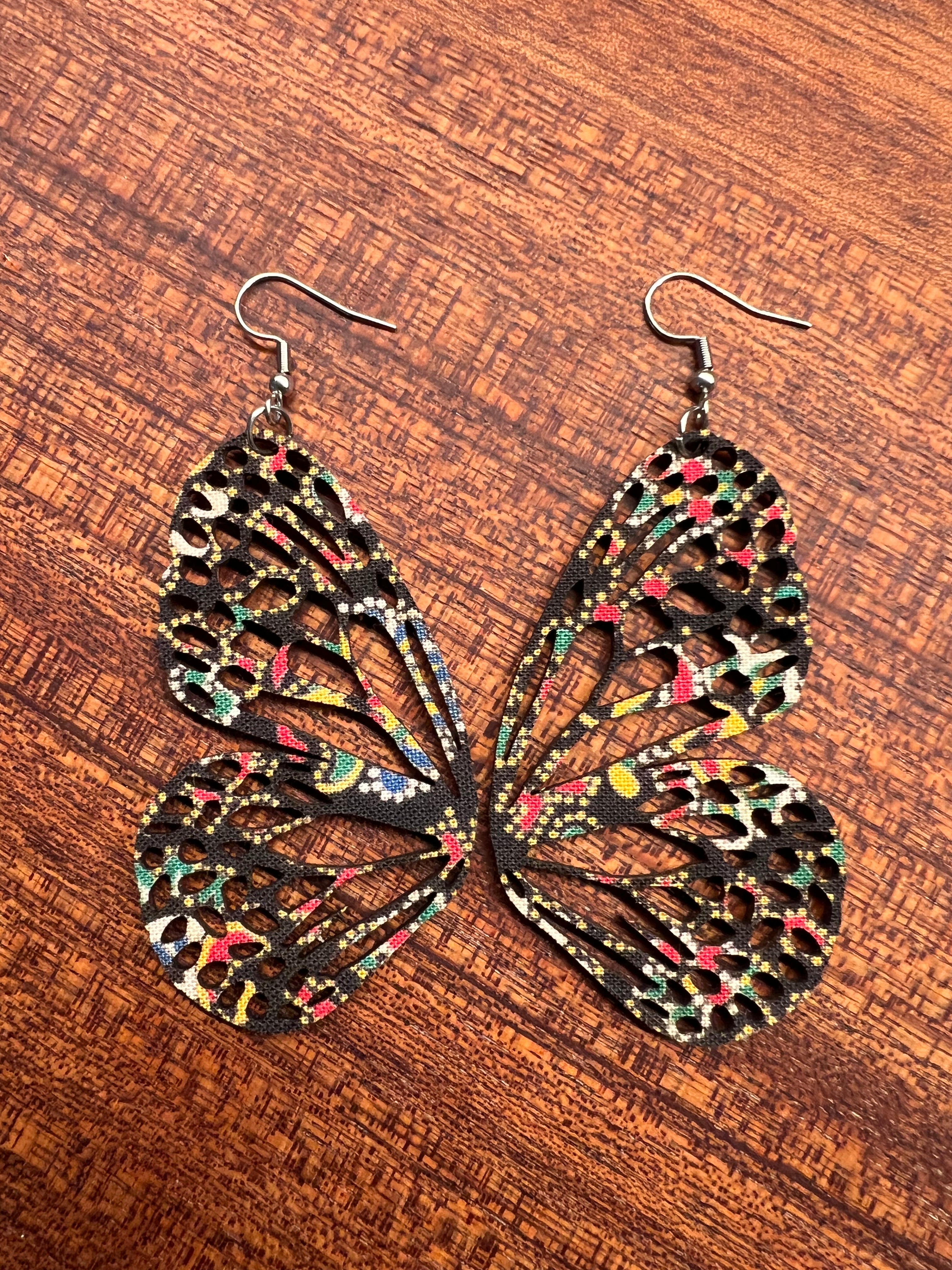 Upcycled Black Boho Butterfly Earrings