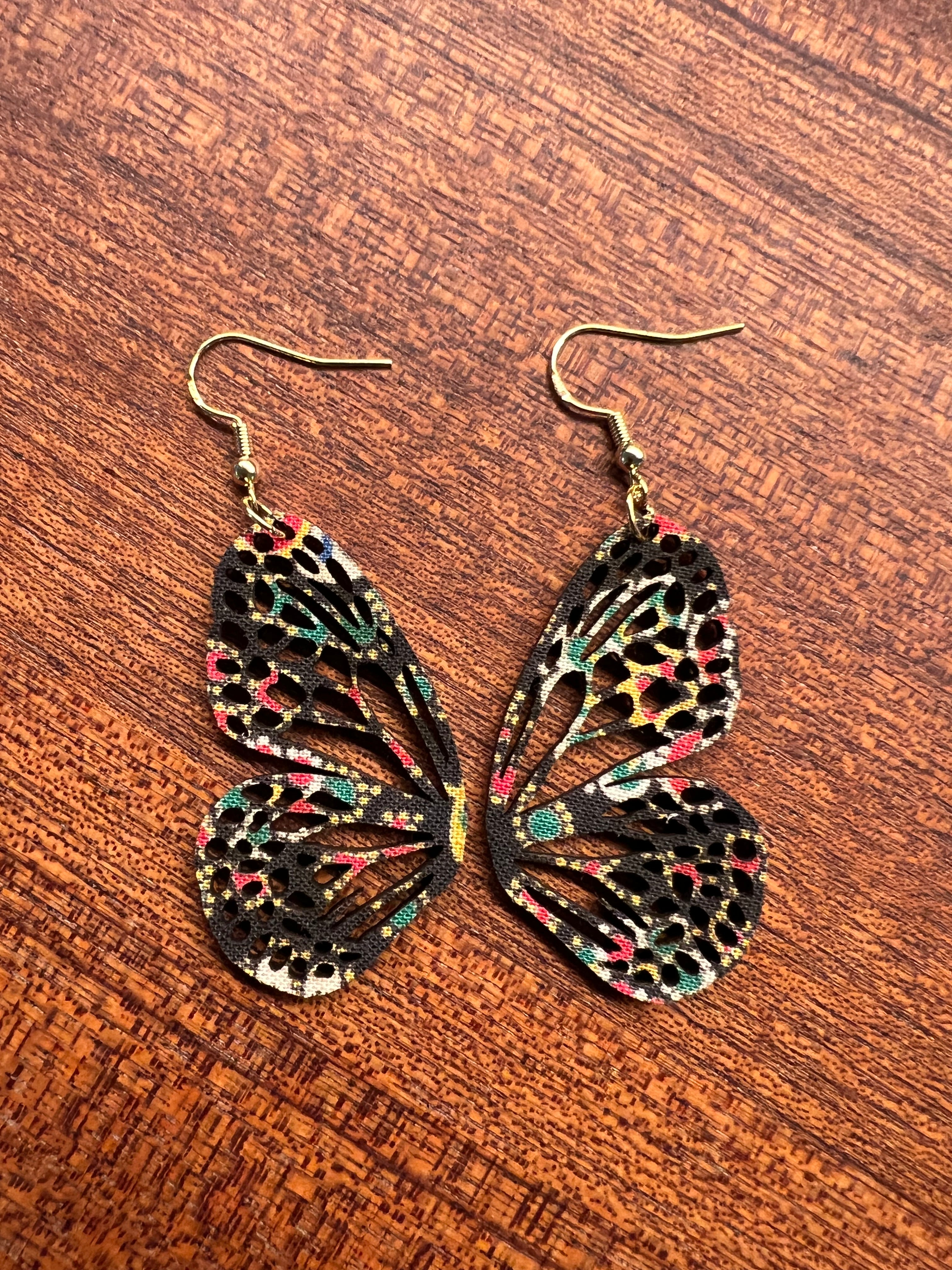 Upcycled Black Boho Butterfly Earrings