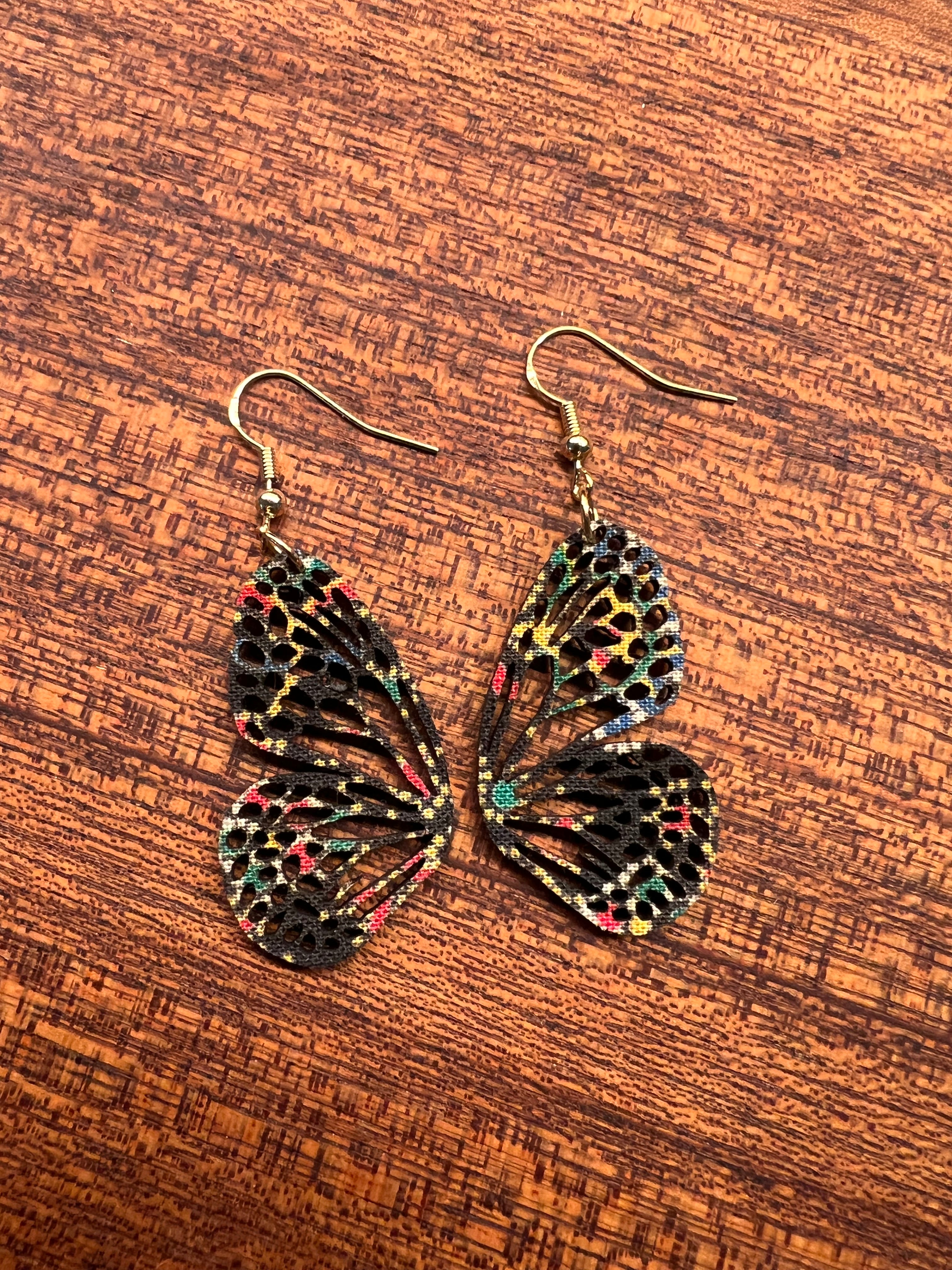 Upcycled Black Boho Butterfly Earrings