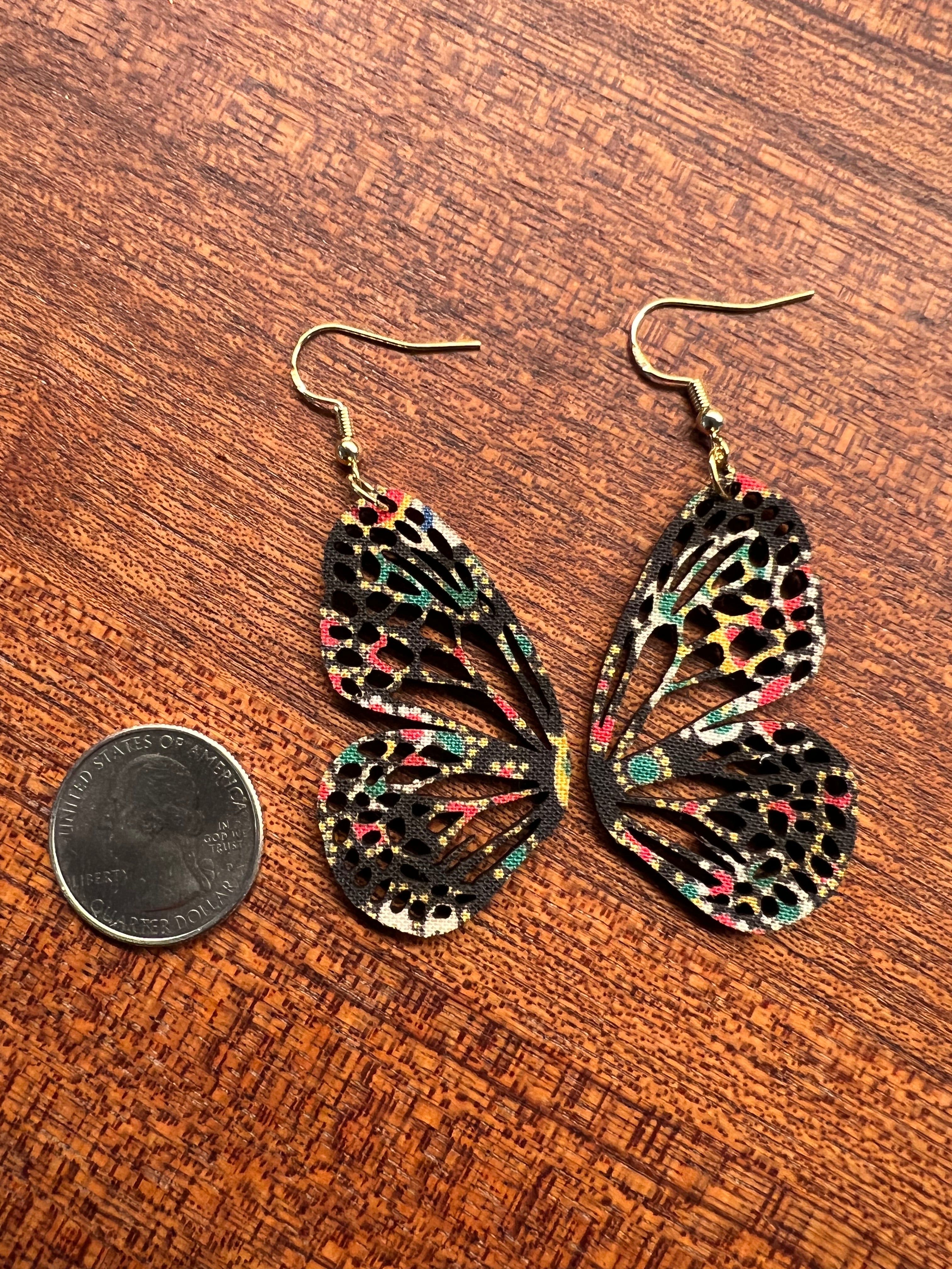 Upcycled Black Boho Butterfly Earrings