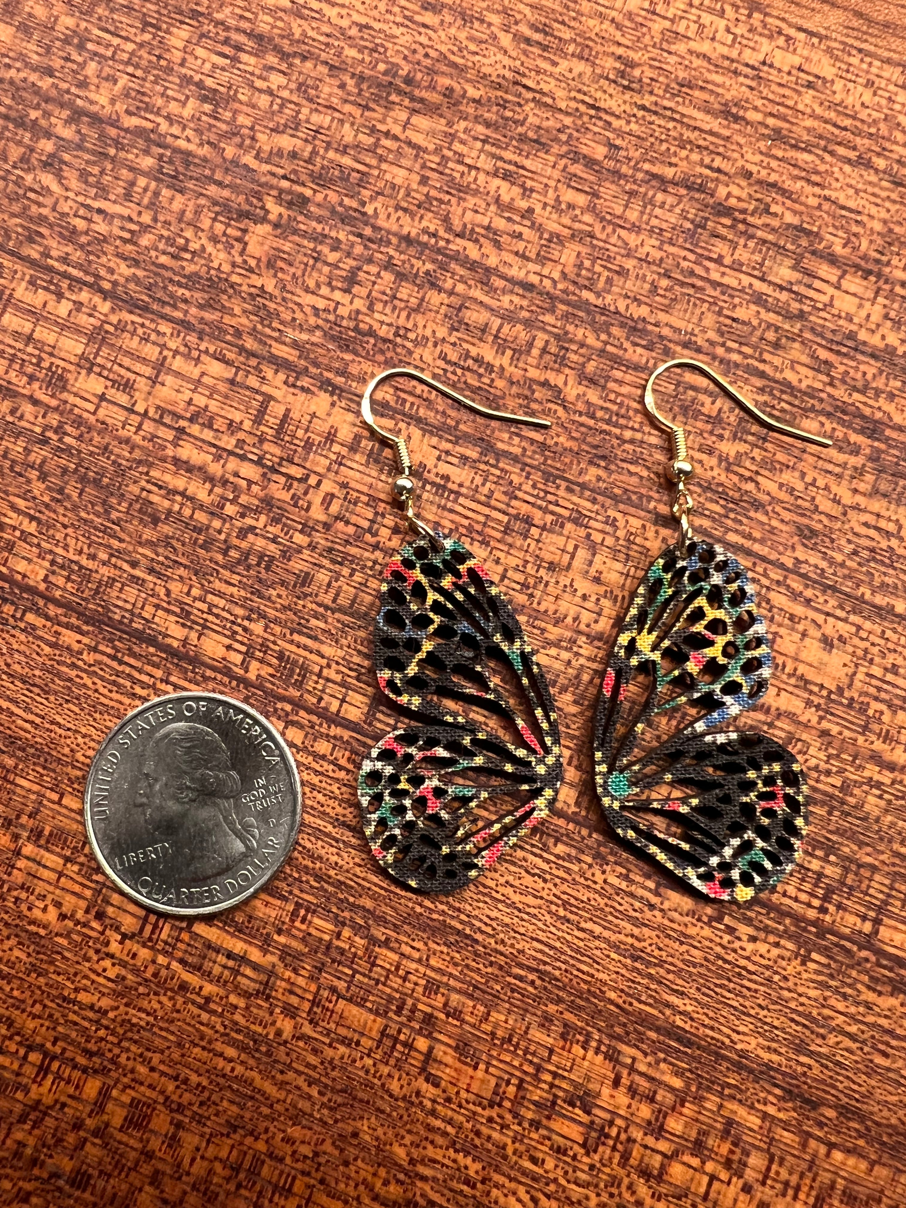 Upcycled Black Boho Butterfly Earrings