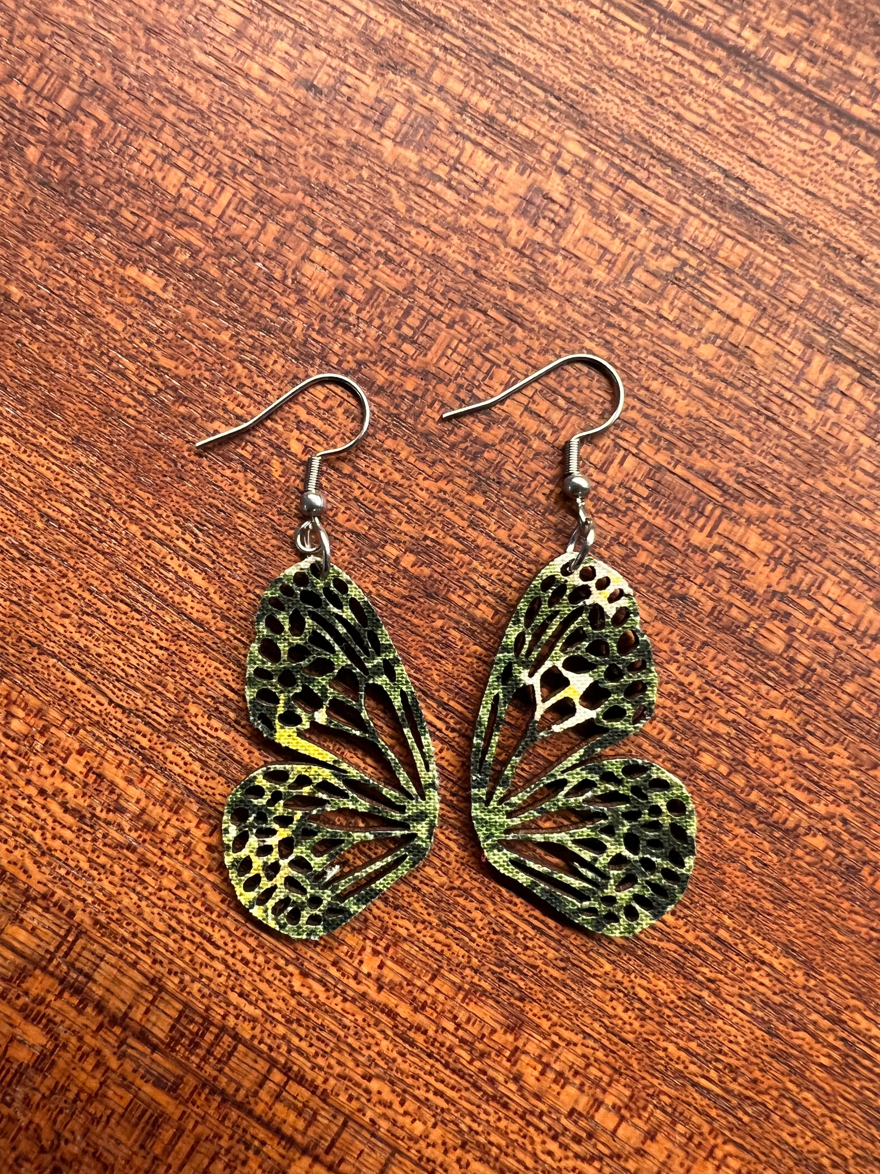 Upcycled Green Butterfly Earrings