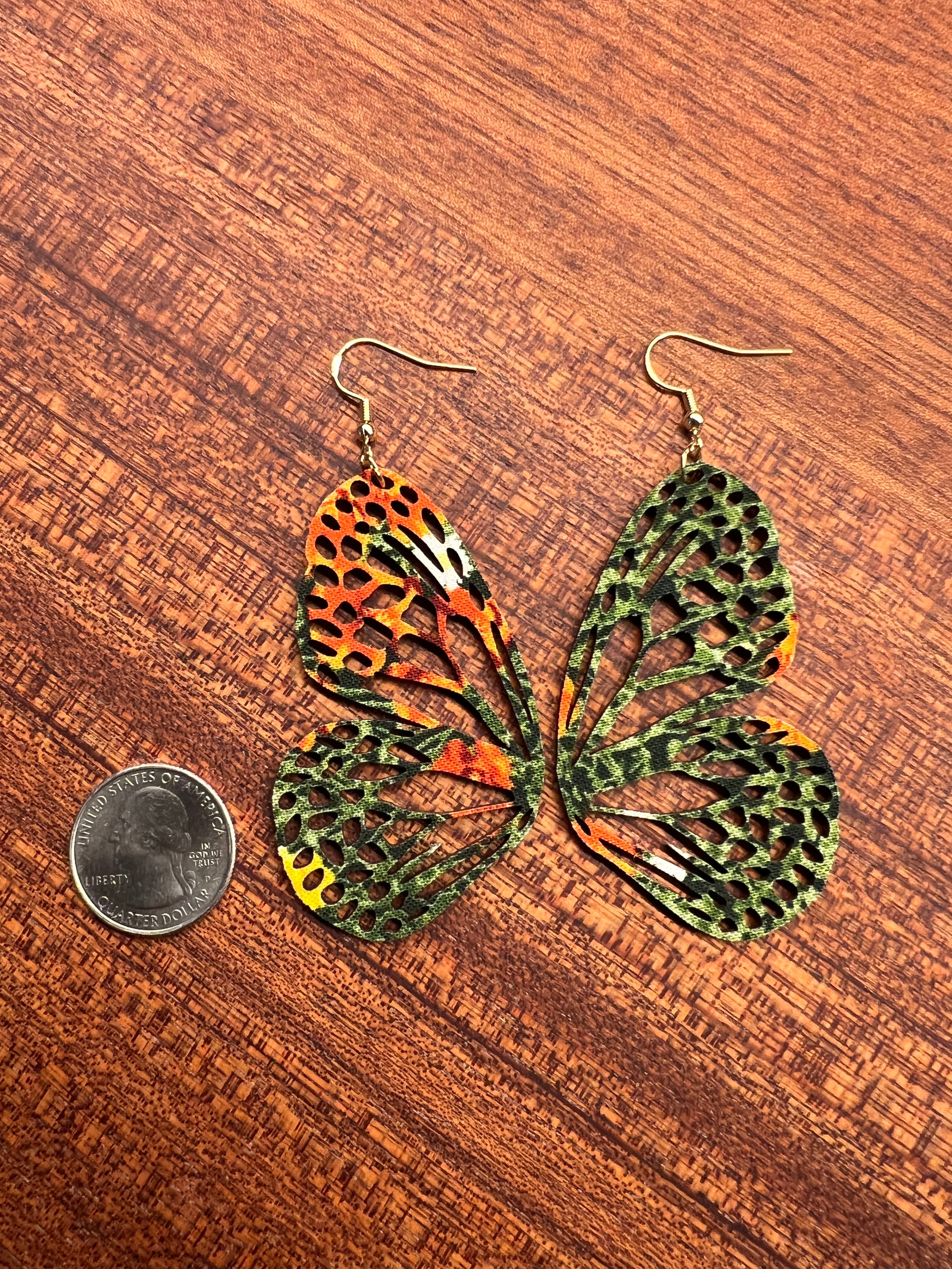 Upcycled Green Butterfly Earrings