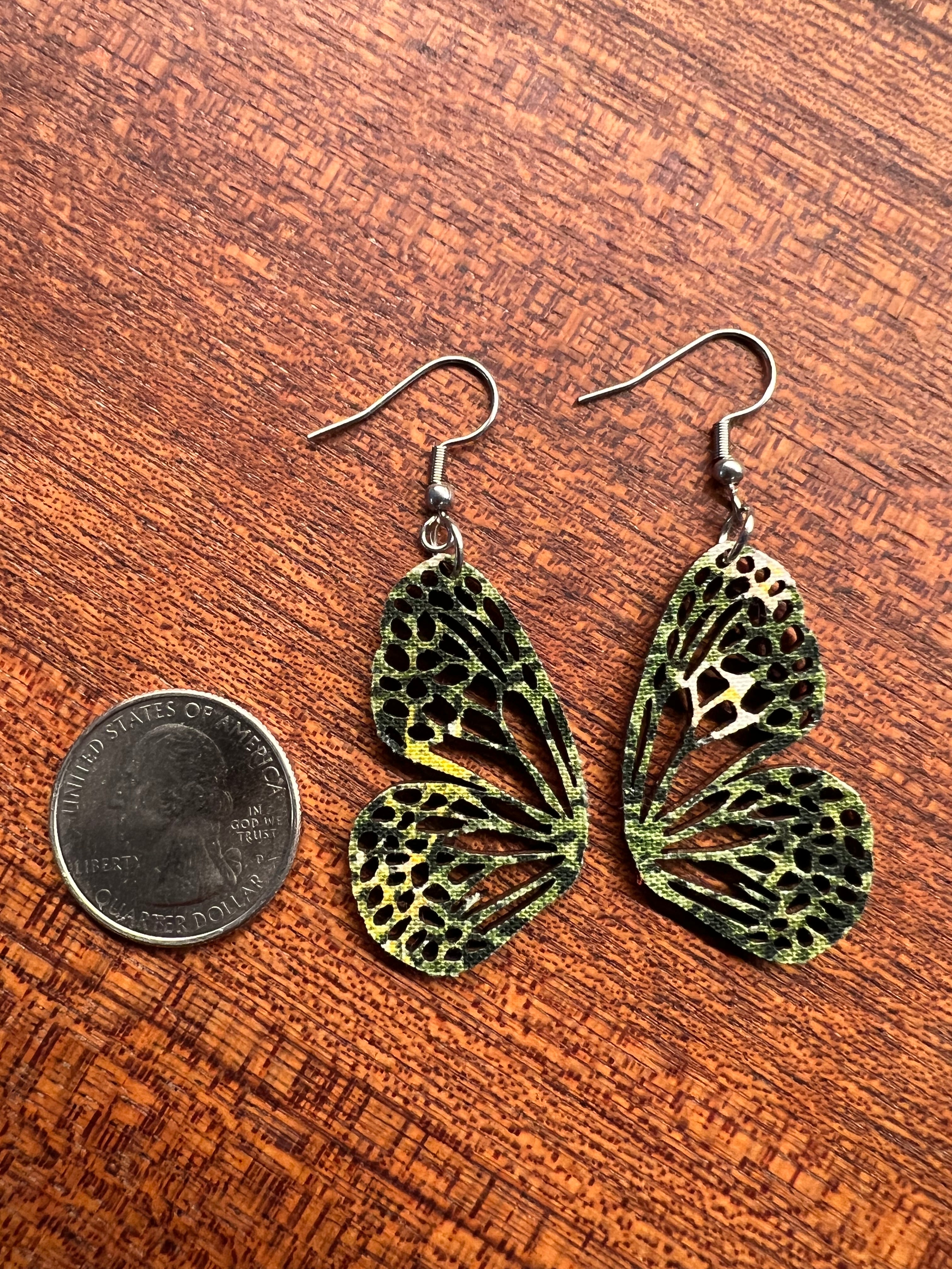 Upcycled Green Butterfly Earrings