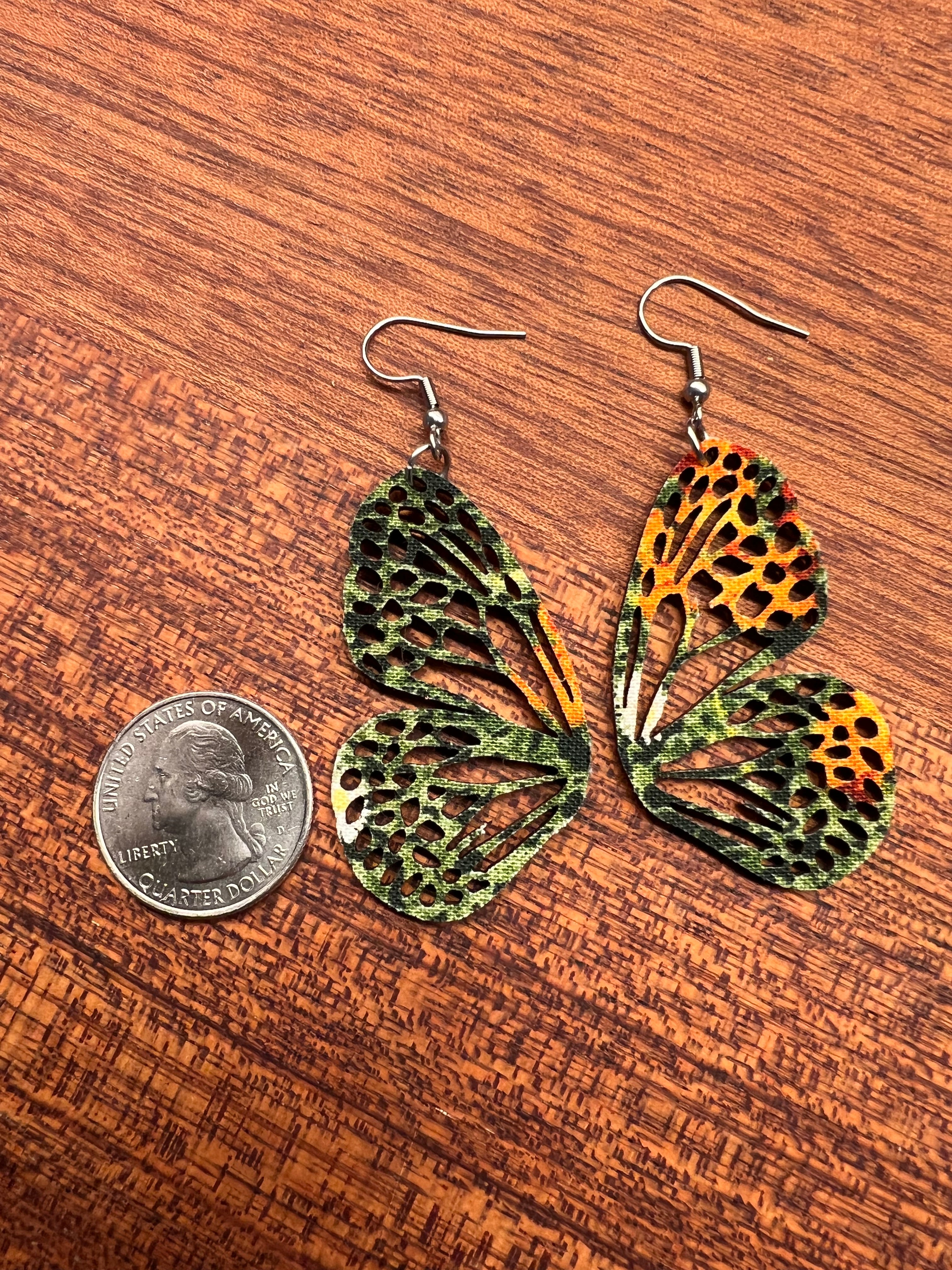 Upcycled Green Butterfly Earrings