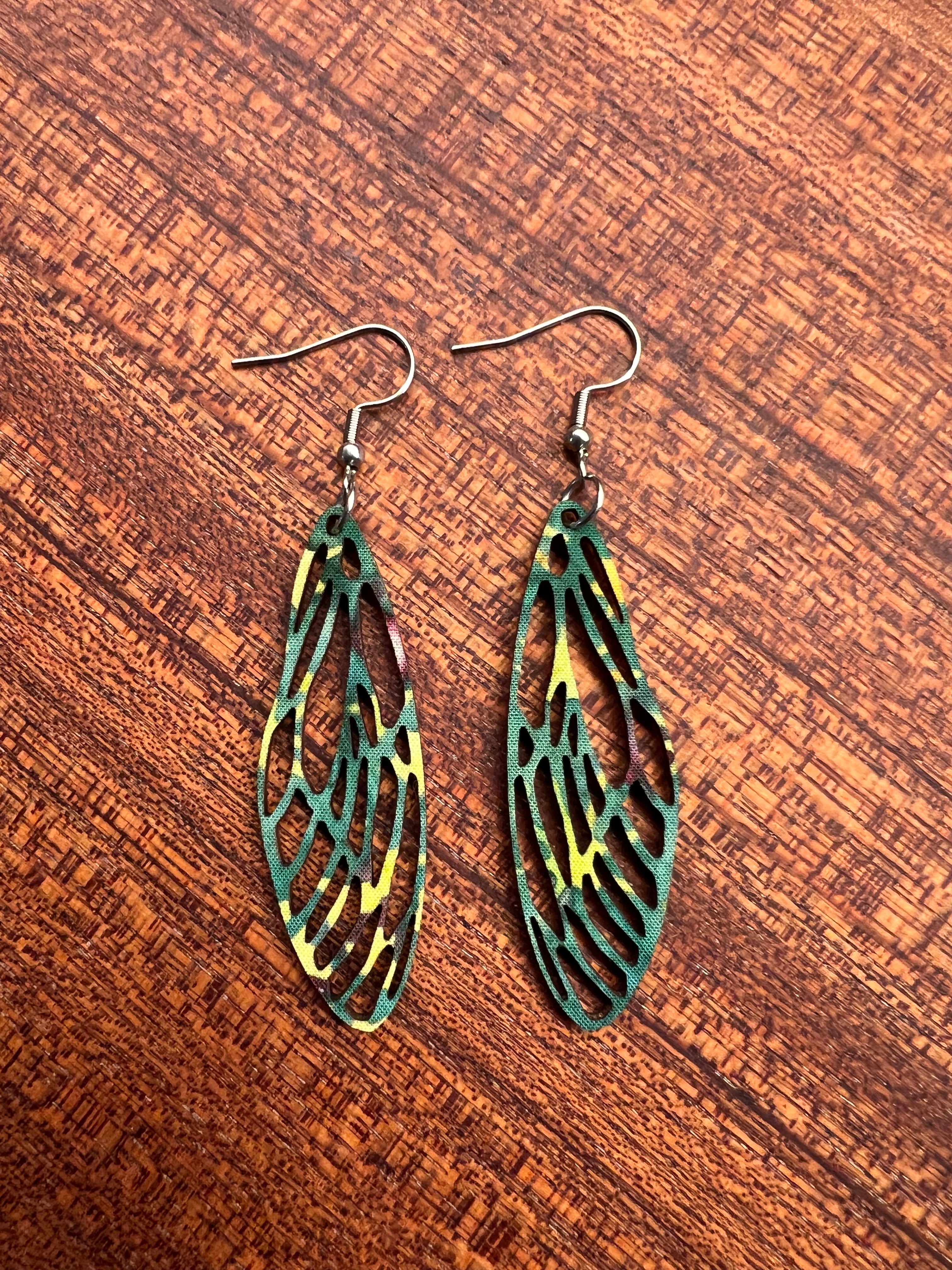 Upcycled Green Cicada Wing Earrings