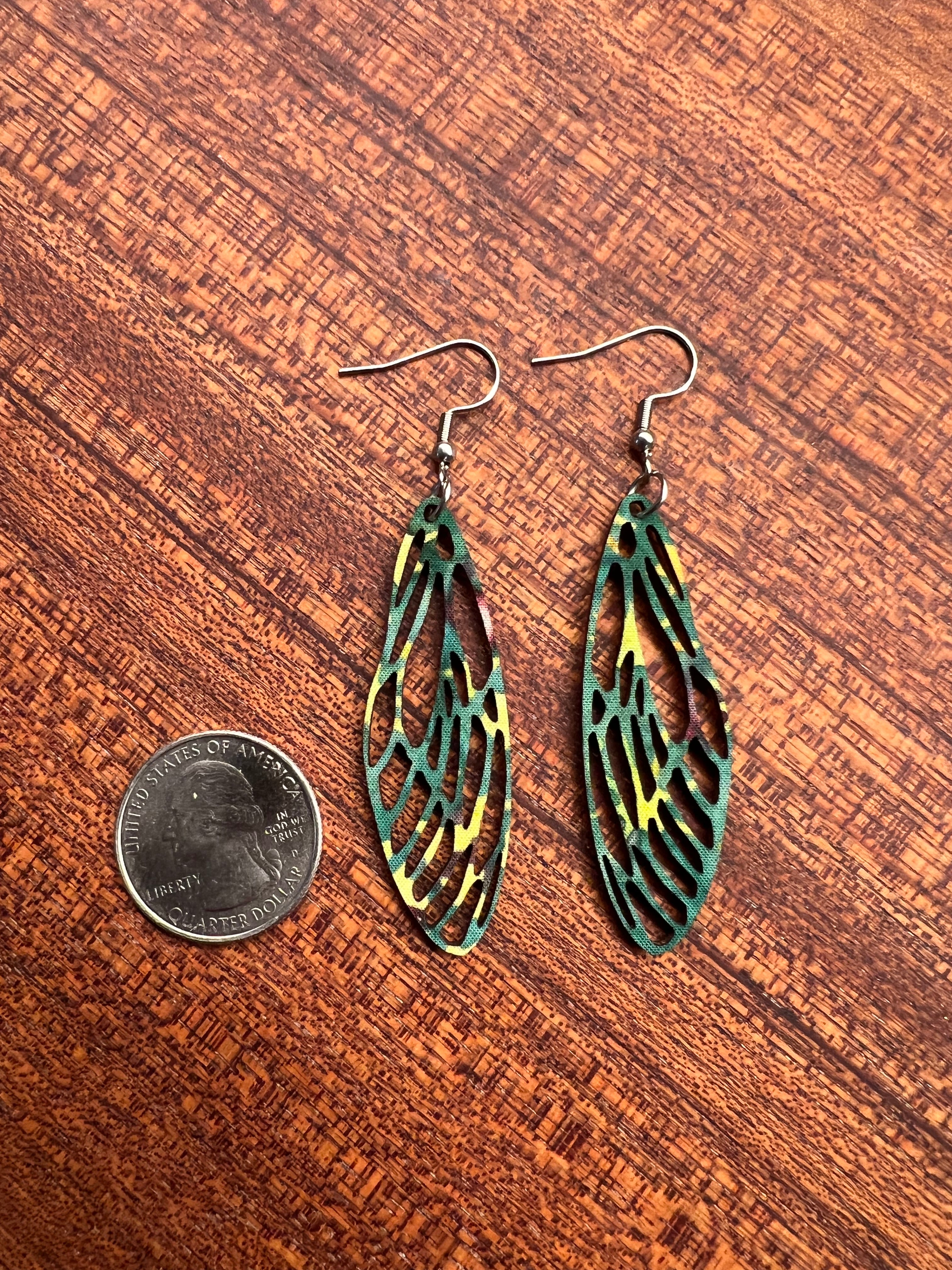 Upcycled Green Cicada Wing Earrings