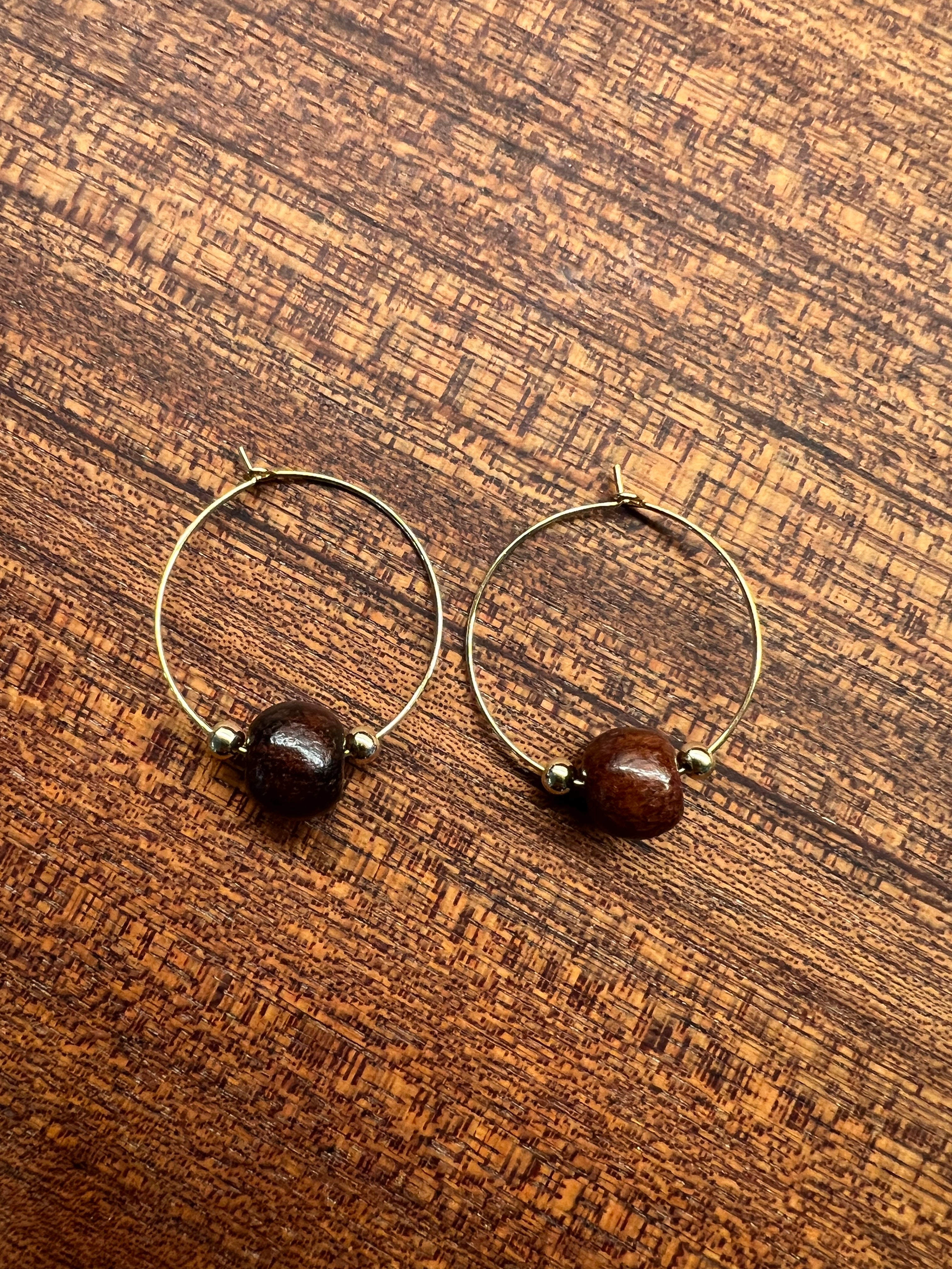 Upcycled Wooden Bead Hoop Earrings