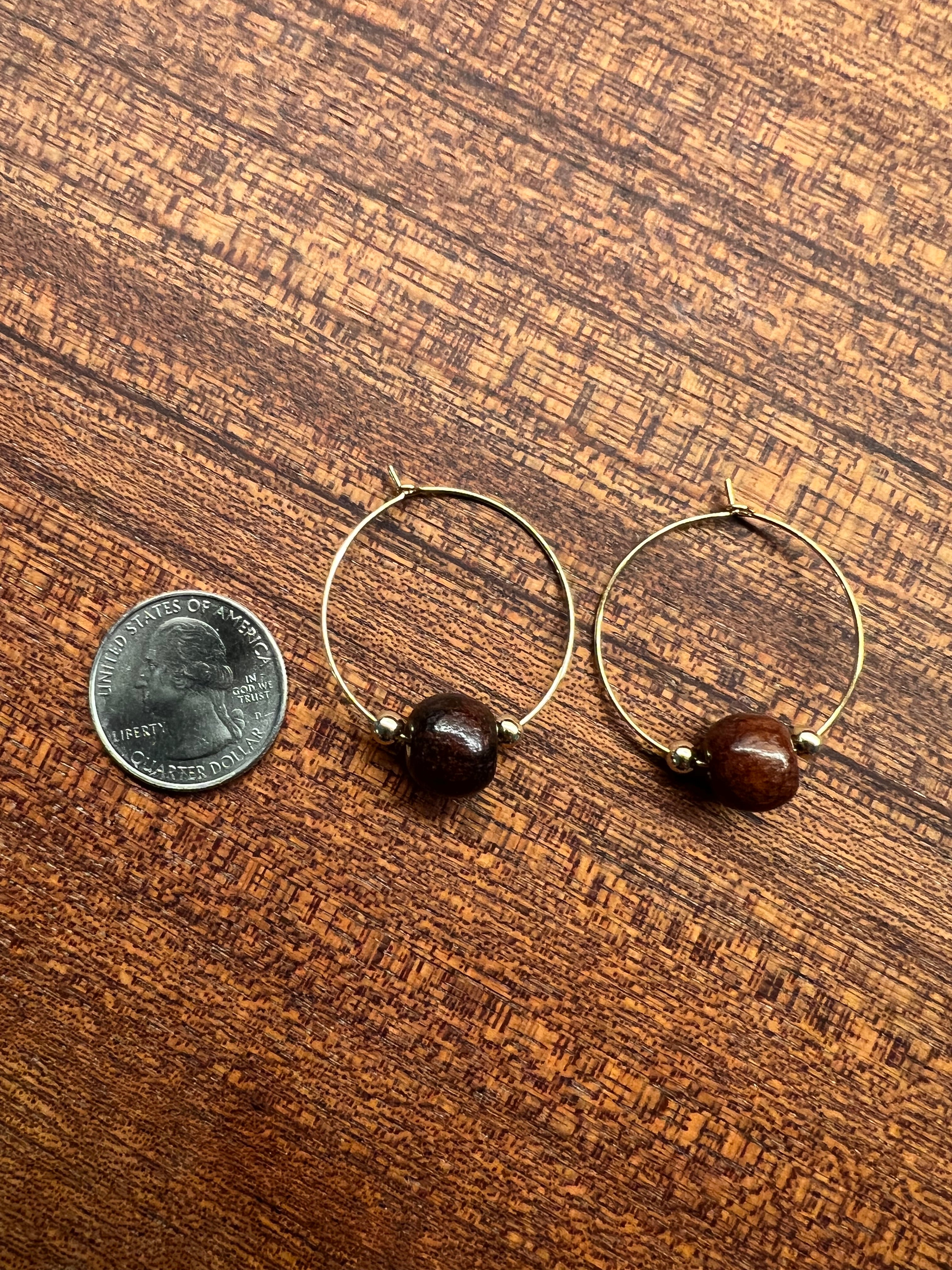 Upcycled Wooden Bead Hoop Earrings