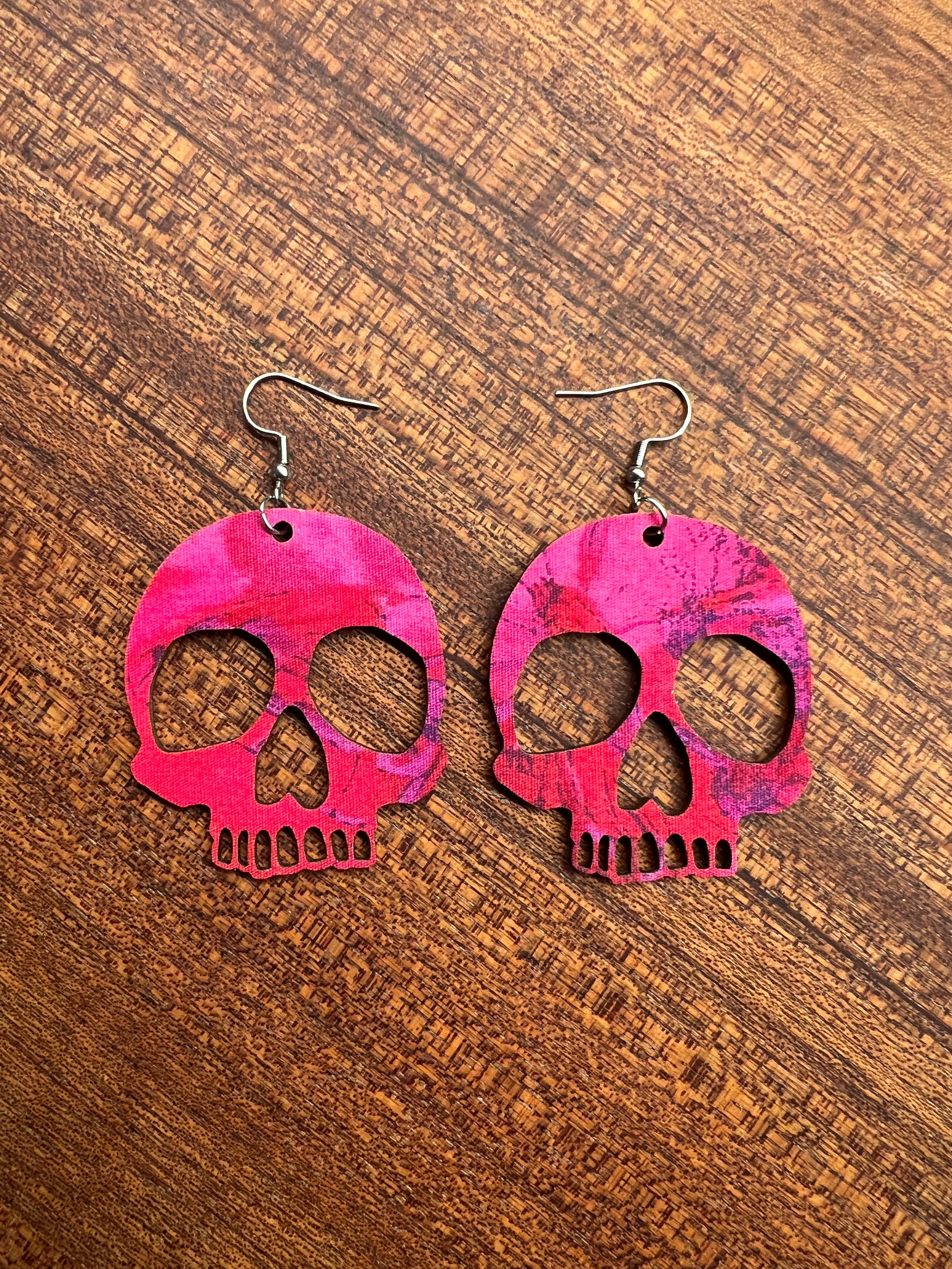 Upcycled Hot Pink Skull Earrings