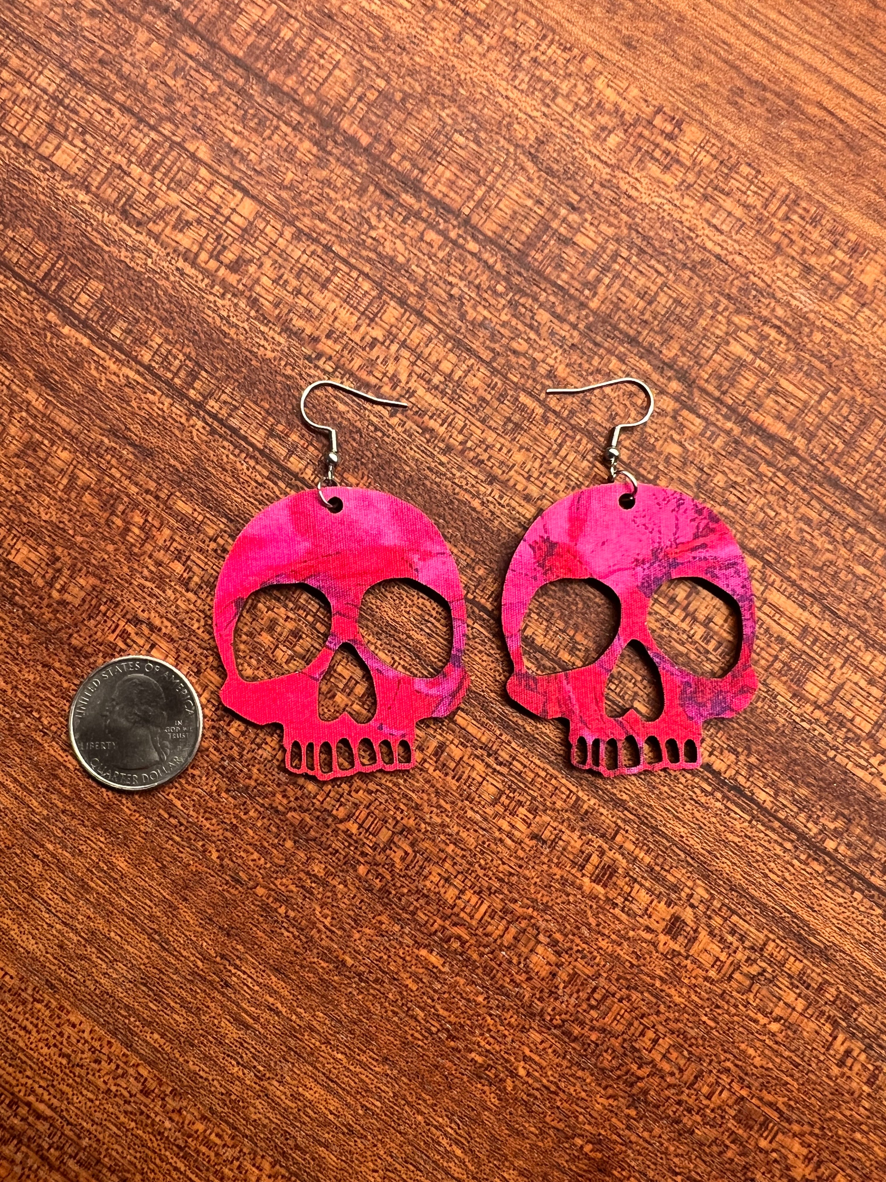 Upcycled Hot Pink Skull Earrings