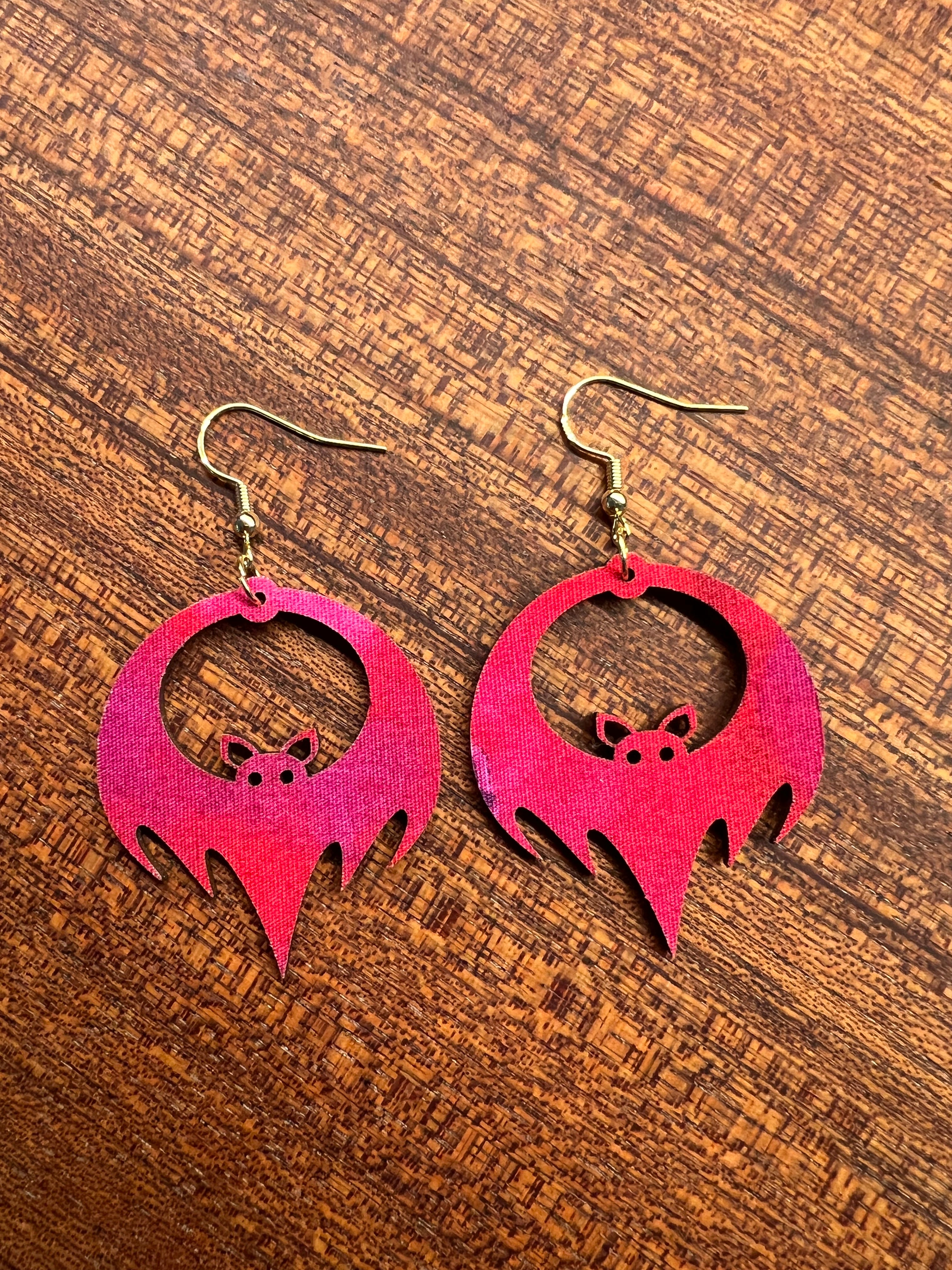 Upcycled Pink Bat Earrings