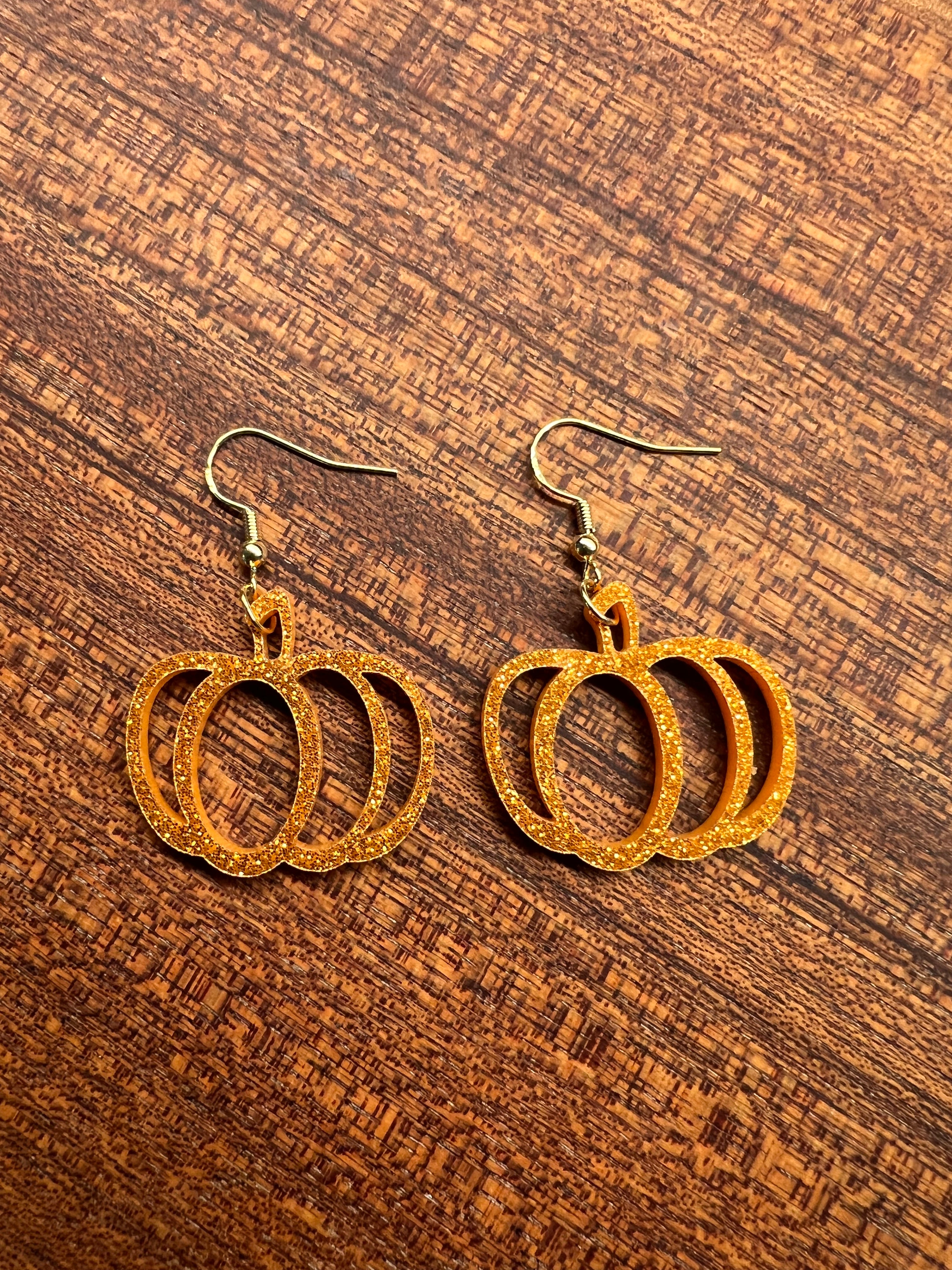 Acrylic Orange Sparkle Pumpkin Earrings