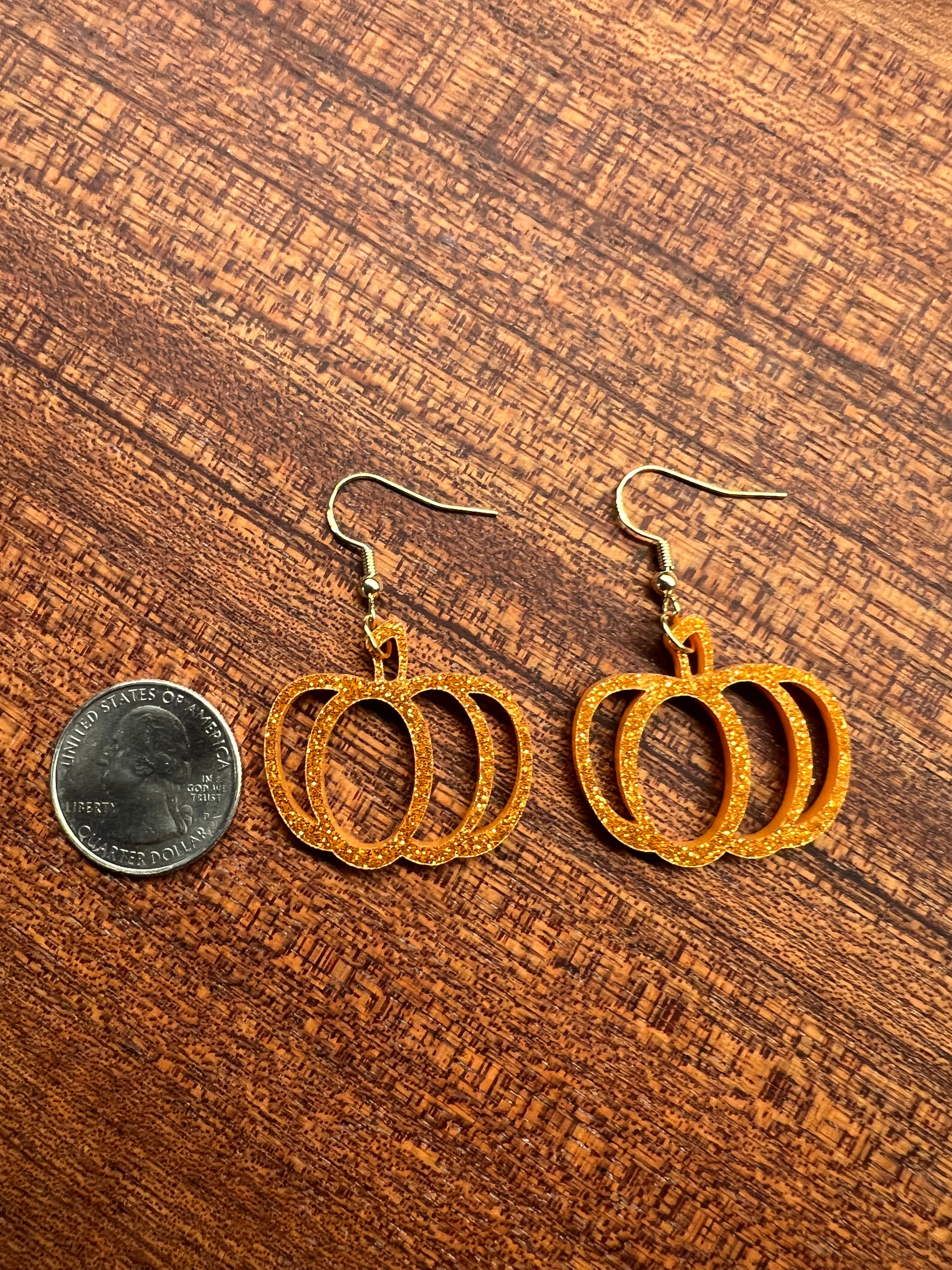 Acrylic Orange Sparkle Pumpkin Earrings