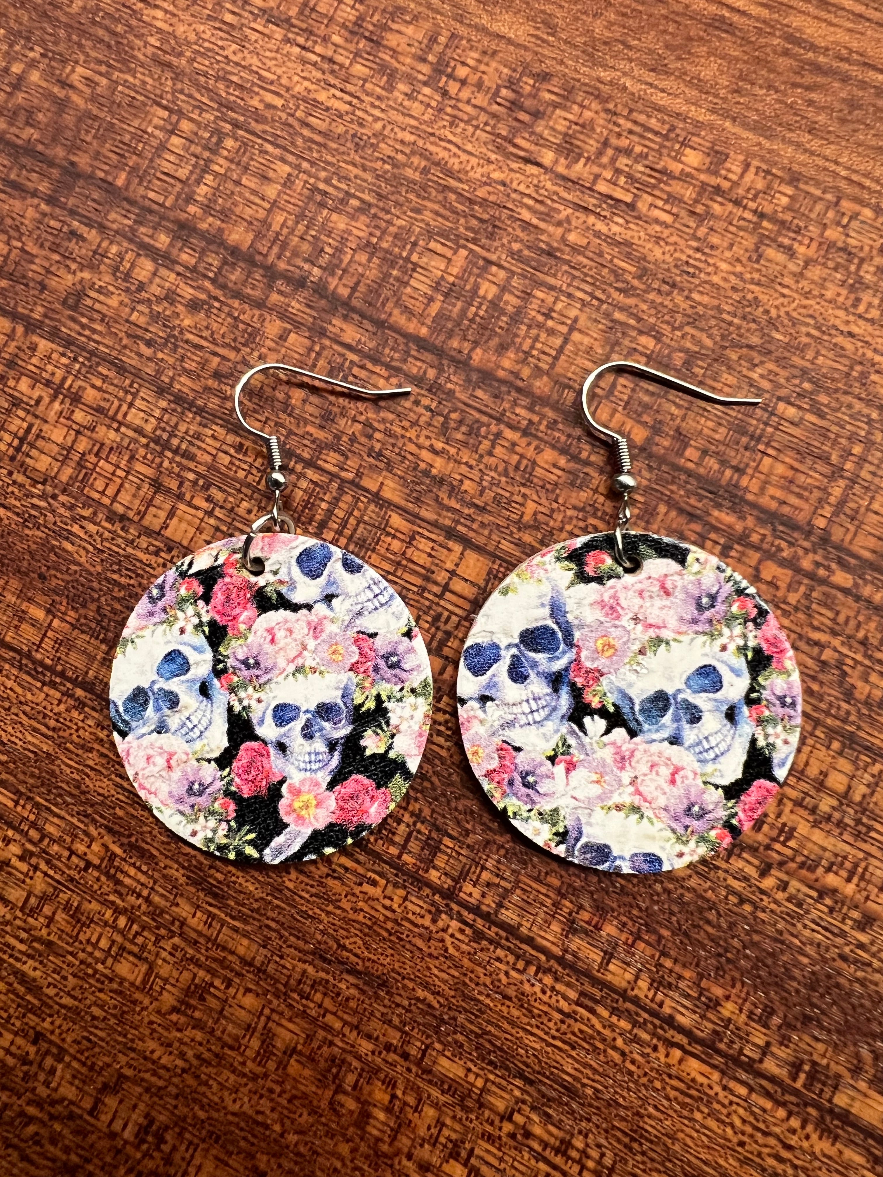 Skull and Flower Cork Confetti Dot Earrings